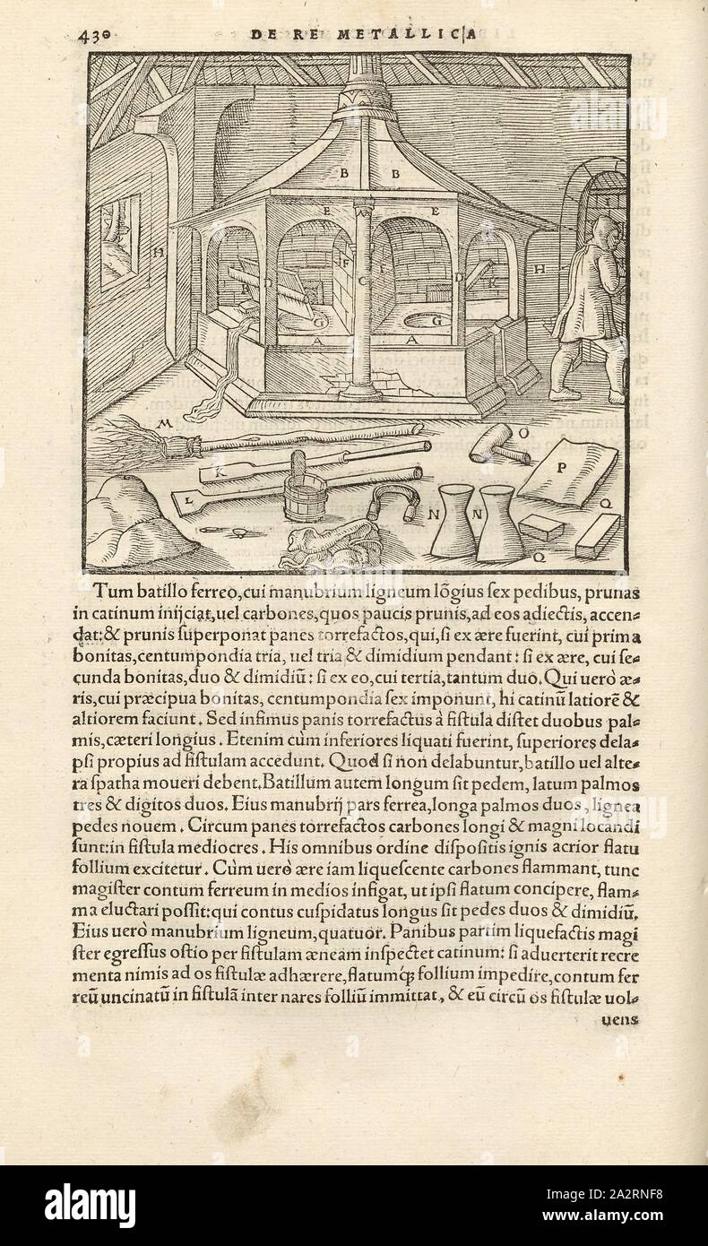 Forno La Darrlinge, il preparato pezzi di rame sono ora fusa, xilografia, p. 430, (liber undecimus), Manuel, Hans Rudolf (graveur sur bois), 1556, Georgius Agricola: De re metallica libri XII: quibus officia, instrumenta, machinae, ac omnia denique ad metallicam spectantia, non modo luculentissime describuntur, sed & per le effigi (...). Basileae: [Froben], 1556 Foto Stock