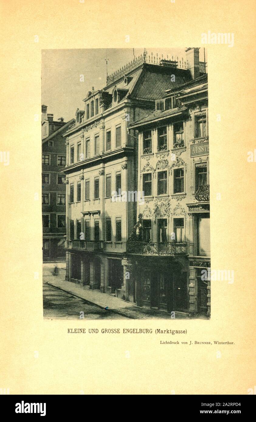 Kleine und grosse Engelburg (Marktgasse), la Casa del piccolo Angelo e casa del Grande Angelo su Market Street a San Gallo (Svizzera), firmato: fotografia da J. Brunner, Fig. 5, secondo p. 14, J. Brunner, Photographie- und Lichtdruck-Anstalt Winterthur (imp.), 1889, Sezione San Gallo des Schweizerischen Ingenieur- und Architekten-Vereins (Hg.): Altes und Neues aus der Stadt San Gallo. Anlässlich der Hauptversammlung des Schweizerischen Ingenieur- und Architekten-Vereins am 21. bis 23. Settembre 1889. San Gallo: Druck der Zollikofer'schen Buchdruckerei, 1889 Foto Stock