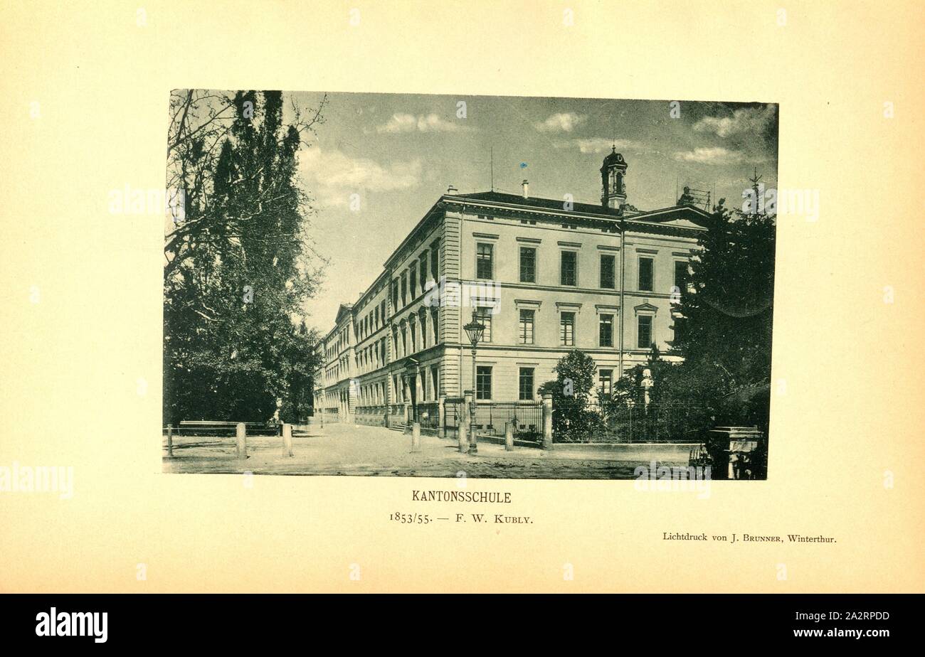 Scuola cantonale 1853/1855. - F.W. Kubly, Canton edificio scolastico sul fossato da Felix Wilhelm Kubly a San Gallo (Svizzera), firmato: fotografia da J. Brunner, Fig. 13, p. 22, J. Brunner, Photographie- und Lichtdruck-Anstalt Winterthur (imp.), 1889, Sezione San Gallo des Schweizerischen Ingenieur- und Architekten-Vereins (Hg.): Altes und Neues aus der Stadt San Gallo. Anlässlich der Hauptversammlung des Schweizerischen Ingenieur- und Architekten-Vereins am 21. bis 23. Settembre 1889. San Gallo: Druck der Zollikofer'schen Buchdruckerei, 1889 Foto Stock