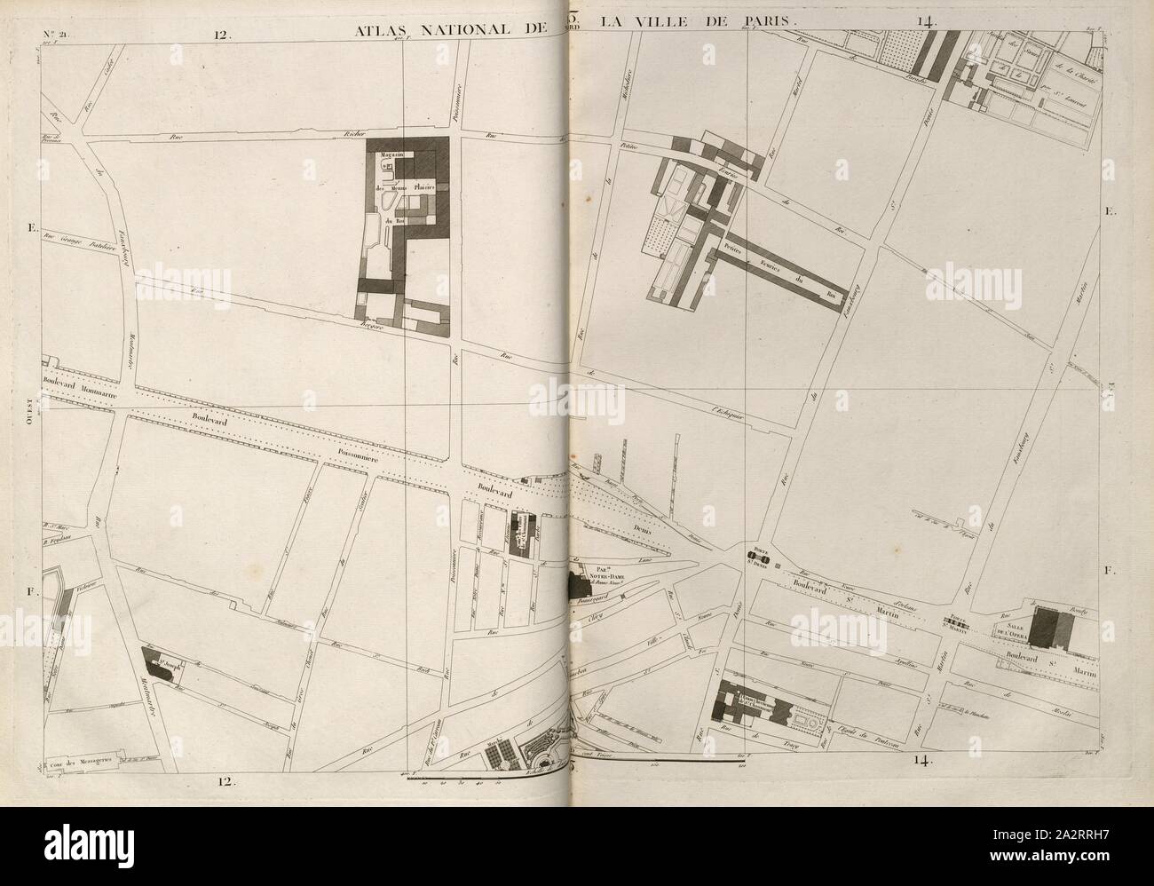 Atlante nazionale del 13. La città di Parigi 2, Mappa di Parigi, n. 21, p. 30, Verniquet, E. ; Bartholome, P.T. ; Mathieu, A.J., 1796, Edmé Verniquet, P.T. Bartholome, A.J. Mathieu: Atlas du plan général de la Ville de Paris. Parigi: Chez l'auteur, 1796 = l'an IV Foto Stock