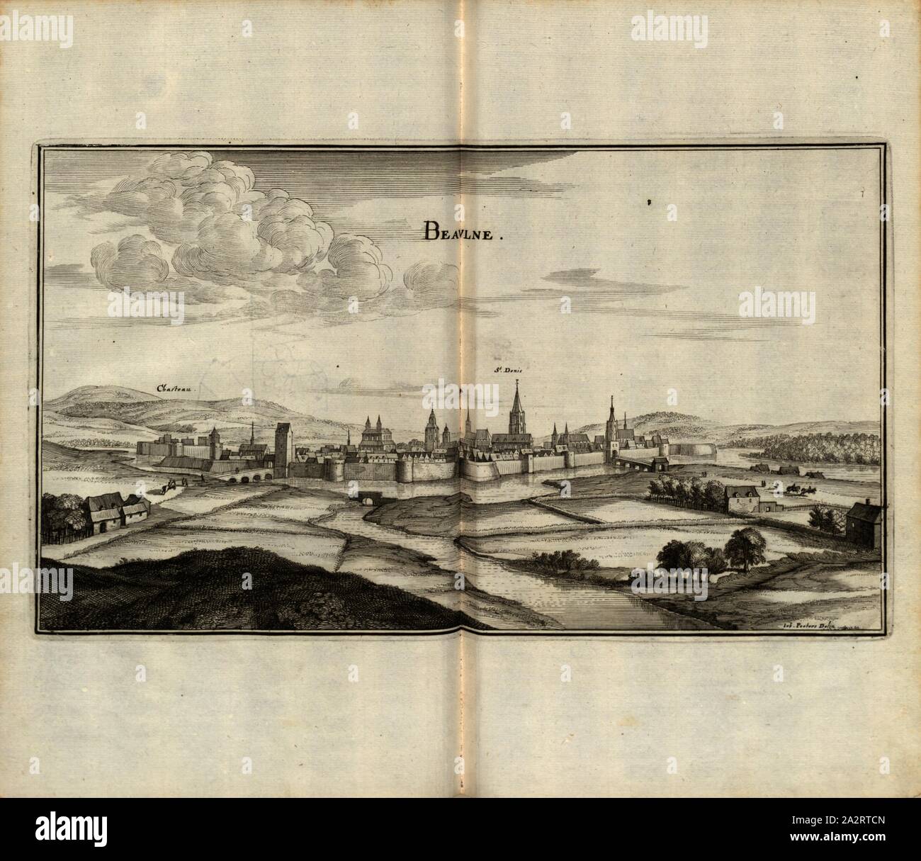 Beaulne, Beaune in Francia, Fig. 205, p. 8, 1661, Martin Zeiller: topographia" Galliae, oder Beschreibung und der Contrafaitung vornehmbsten und bekantisten Oerter in dem mächtigen und grossen Königreich Franckreich: beedes auss eygner Erfahrung und den besten und berühmbtesten Scribenten, così in underschiedlichen Spraachen davon aussgangen seyn, auch auss erlangten Bericht und Relationen von etlichen Jahren hero zusammen getragen, richtige in Ordnung gebracht und auff Begehren zum Druck verfertiget. Franckfurt am Mayn: in Verlag Caspar Merians, 1655-1661 Foto Stock