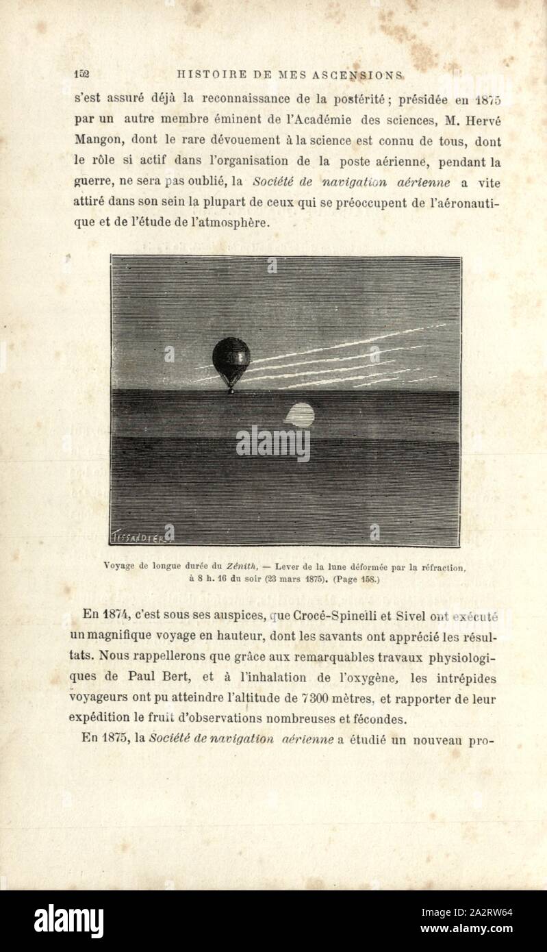 Zenith a lunga distanza, viaggio - Alba della luna deformata dalla rifrazione, a 8 ore. Sera Serata Marzo 23, 1875, il palloncino Zenith il 23 marzo 1875, firmato: Tissandier, Fig. 37, p. 152, Tissandier, Albert (CANC.), 1887, Gaston Tissandier: Histoire de mes ascensioni. Récit de quarante voyages aériens (1868-1886). Parigi: Maurice Dreyfous, 1887 Foto Stock