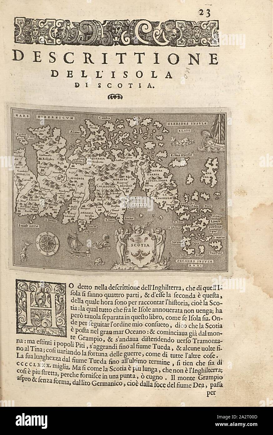 Scotia, Mappa della Scozia, Fig. 6, p. 23, Porro, Girolamo (ill.), 1575, Thomaso Porcacchi, Girolamo Porro: L' isole piu famose del mondo. Il secondo libro. In veneto: apresso gli Heredi di Simon Galignani, 1590 Foto Stock