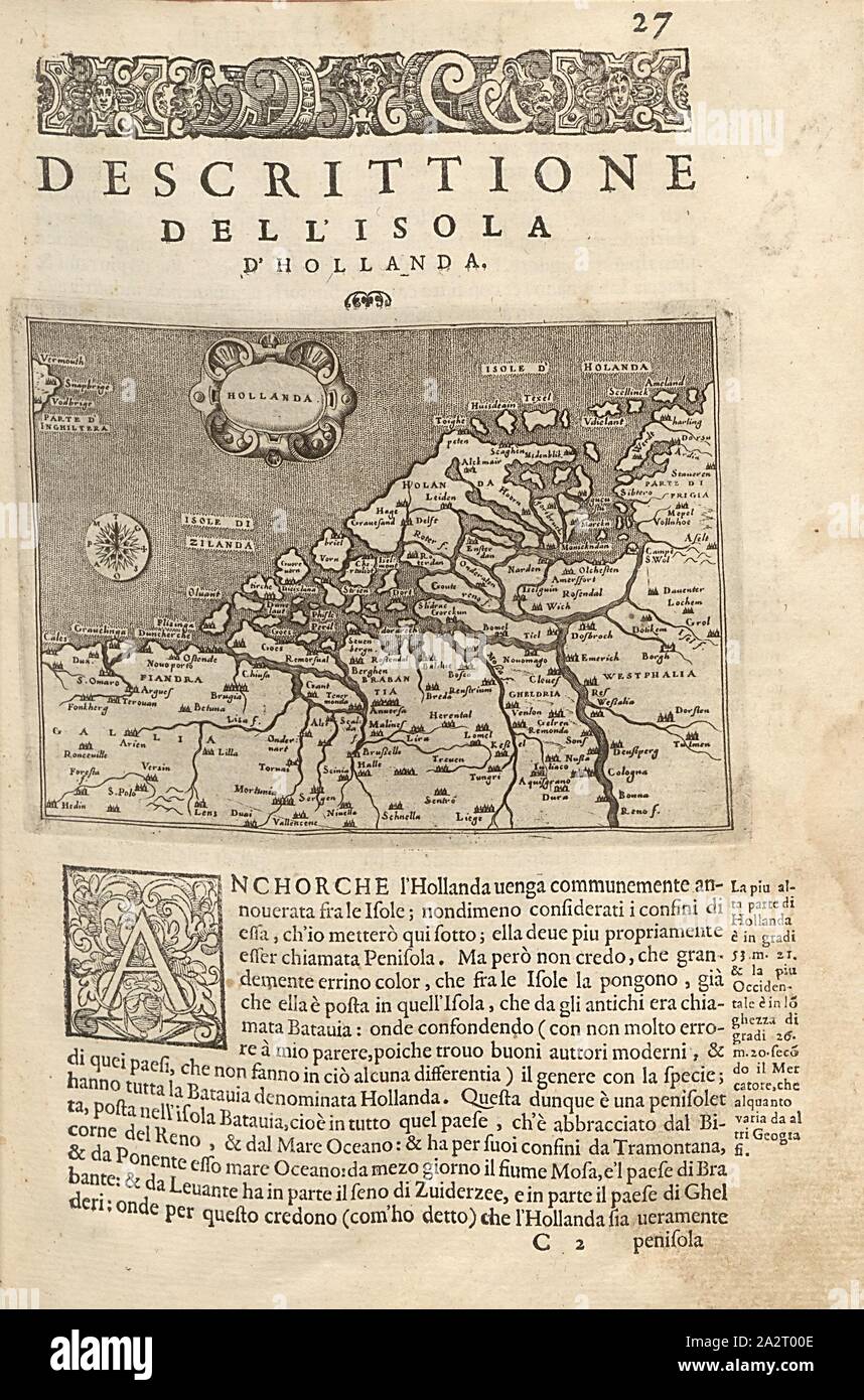 Paesi Bassi, Mappa dei Paesi Bassi, Fig. 7, p. 27, Porro, Girolamo (ill.), 1575, Thomaso Porcacchi, Girolamo Porro: L' isole piu famose del mondo. Il secondo libro. In veneto: apresso gli Heredi di Simon Galignani, 1590 Foto Stock