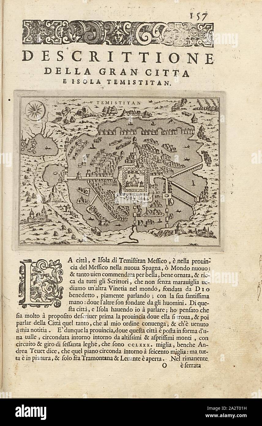 Temistitan, Mappa di Città del Messico, Fig. 36, p. 157, Porro, Girolamo (ill.), 1575, Thomaso Porcacchi, Girolamo Porro: L' isole piu famose del mondo. Il secondo libro. In veneto: apresso gli Heredi di Simon Galignani, 1590 Foto Stock