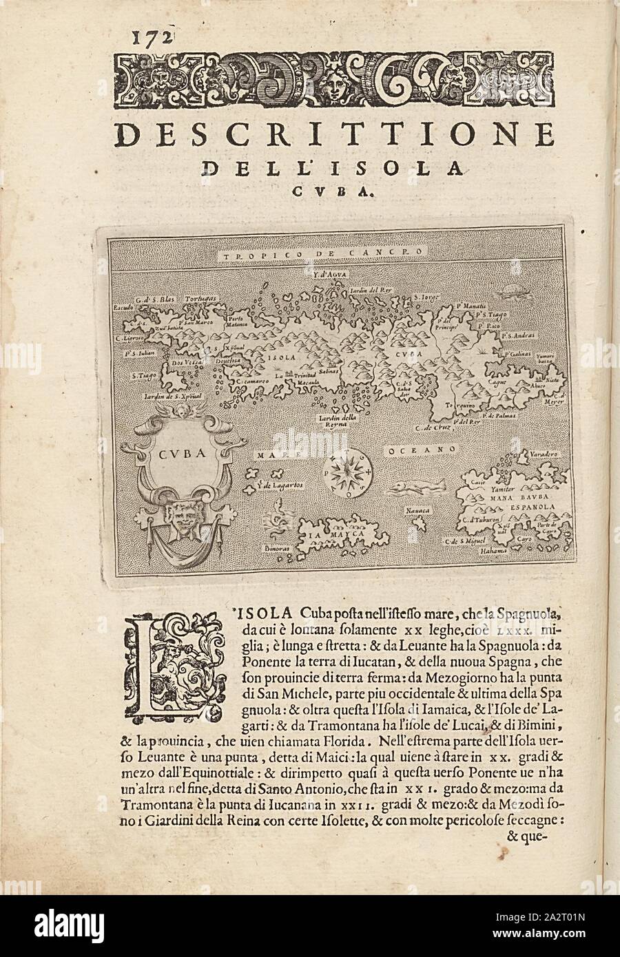 Cuba, Mappa di Cuba e Giamaica, Fig. 39, p. 172, Porro, Girolamo (ill.), 1575, Thomaso Porcacchi, Girolamo Porro: L' isole piu famose del mondo. Il secondo libro. In veneto: apresso gli Heredi di Simon Galignani, 1590 Foto Stock