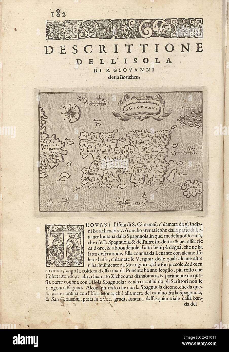 San Giovanni, mappa di Puerto Rico Island, Fig. 42, p. 182, Porro, Girolamo (ill.), 1575, Thomaso Porcacchi, Girolamo Porro: L' isole piu famose del mondo. Il secondo libro. In veneto: apresso gli Heredi di Simon Galignani, 1590 Foto Stock