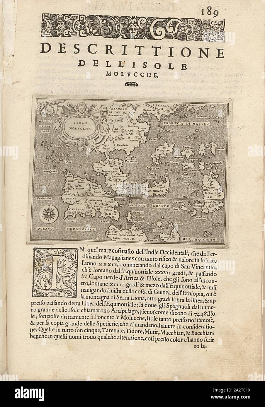 Nelle isole Molucche, Mappa del sud-est asiatico, Filippine e Indonesia, Fig. 44, p. 189, Porro, Girolamo (ill.), 1575, Thomaso Porcacchi, Girolamo Porro: L' isole piu famose del mondo. Il secondo libro. In veneto: apresso gli Heredi di Simon Galignani, 1590 Foto Stock