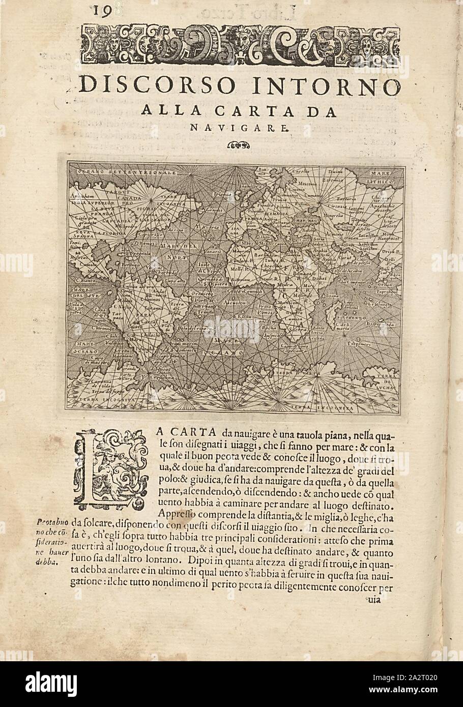 Carta per navigare, nautica, Fig. 46, p. 198, Porro, Girolamo (ill.), 1575, Thomaso Porcacchi, Girolamo Porro: L' isole piu famose del mondo. Il secondo libro. In veneto: apresso gli Heredi di Simon Galignani, 1590 Foto Stock