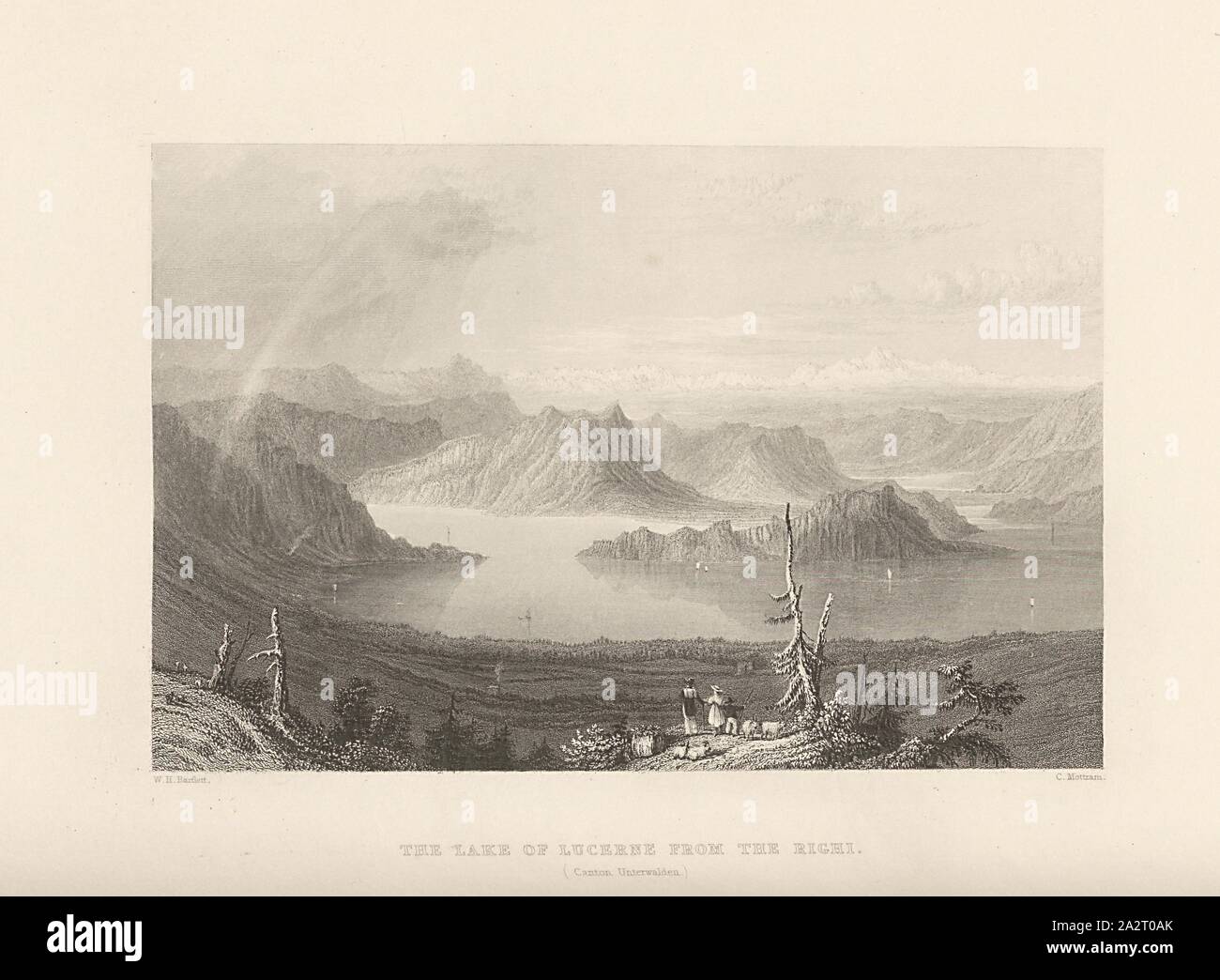 Il lago di Lucerna dal Righi. (Canton Untervaldo), vista dal Monte Rigi sul lago di Lucerna, firmato: W. H. Bartlett; C. Mottram, la piastra 28, dopo p. 116 (vol. 2), Bartlett, William Henry; Mottram, C., 1834, William Beattie, Svizzera. Londra: virtù, 1836 Foto Stock