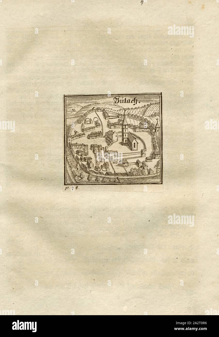 Bülach, vista di Bülach, p., 78; p. 78, p. 97, 1742, Hans Heinrich Bluntschli: Memorabilia Tigurina, oder Merkwürdigkeiten der Stadt und Landschaft Zürich. Dritte vermehrte Auflage. Zurigo: Heidegger und Aziende, 1742 Foto Stock