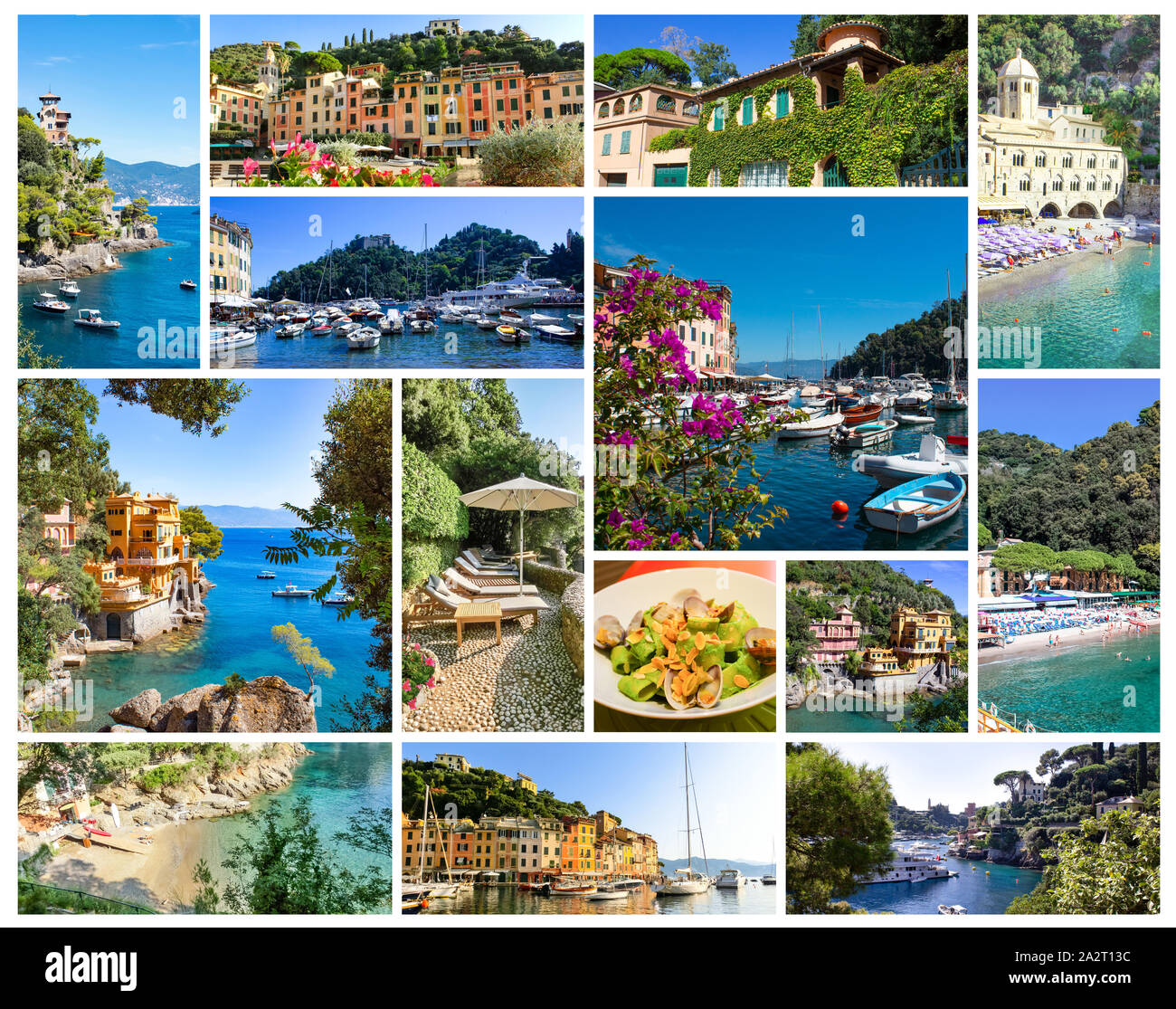Bella Baia con case colorate a Portofino Liguria, Italia Foto Stock