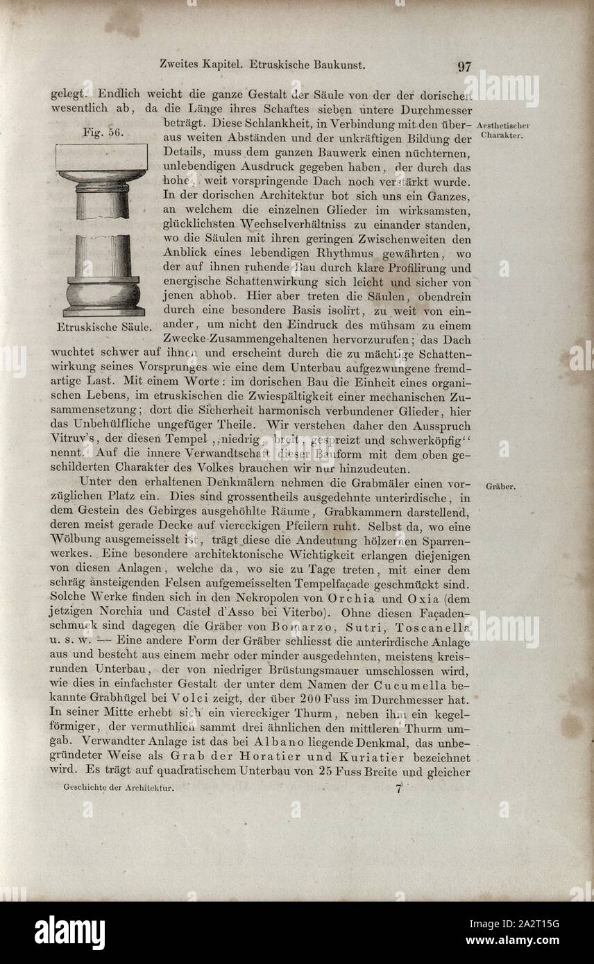 Colonna etrusca, architettura etrusca, fig. 56, p. 97, Wilhelm Lübke: Geschichte Der Architektur von den ältesten Zeiten bis auf die Gegenwart. Lipsia: Verlag von Emil Graul, 1855 Foto Stock