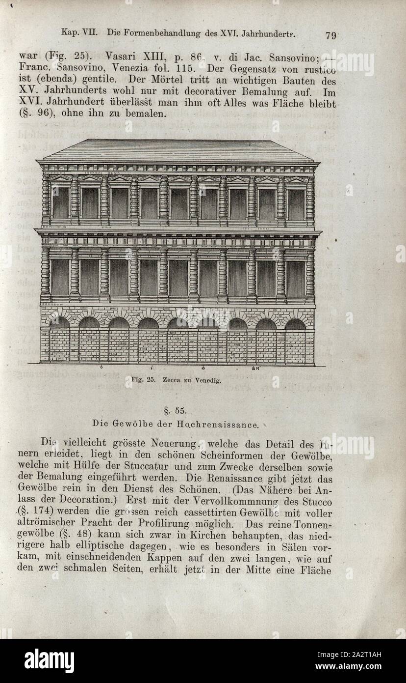 Zecca a Venezia, facciata del palazzo della Zecca presso il Bacino San Marco a Venezia, Fig. 25, p. 79, 1867, Jacob Burckhardt; Wilhelm Lübke: Geschichte der neueren Baukunst. Stoccarda: Verlag von Ebner & Seubert, 1867 Foto Stock