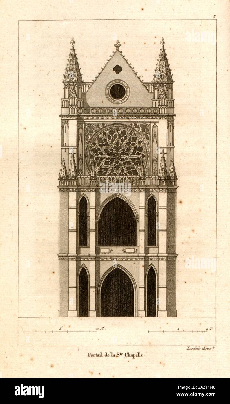 Portale del San Chapelle, la facciata della chiesa Sainte-Chapelle a Parigi, data stimata 8, dopo p. 62, p. 87, Landon (direxit), J. G. Legrand; C. P. Landon: Descrizione de Paris et de ses édifices: avec onu précis historique et des osservazioni sur le caractère de leur architettura, et sur les principaux objets d'art et de curiosité qu'ils renferment. Seconde édition, corrigée avec soin dans toutes ses parti, et considérablement augmentée. Bd. 1. Parigi. Strasburgo. Treuttel et Würtz, 1818 Foto Stock