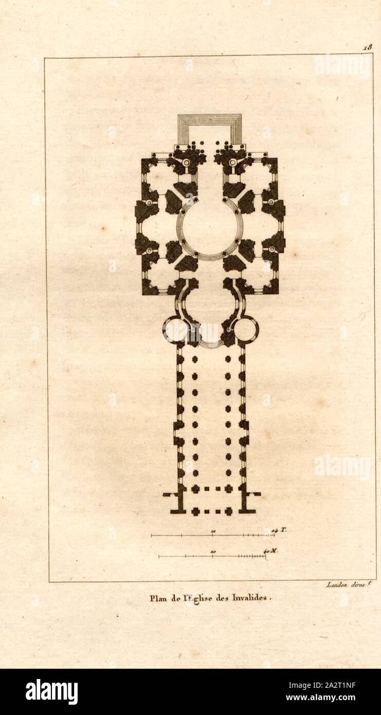 Piano di Les Invalides Chiesa, piano piano Invalidendom in Parigi, 18, dopo p. 92, p. 137, Landon (direxit), J. G. Legrand; C. P. Landon: Descrizione de Paris et de ses édifices: avec onu précis historique et des osservazioni sur le caractère de leur architettura, et sur les principaux objets d'art et de curiosité qu'ils renferment. Seconde édition, corrigée avec soin dans toutes ses parti, et considérablement augmentée. Bd. 1. Parigi. Strasburgo. Treuttel et Würtz, 1818 Foto Stock