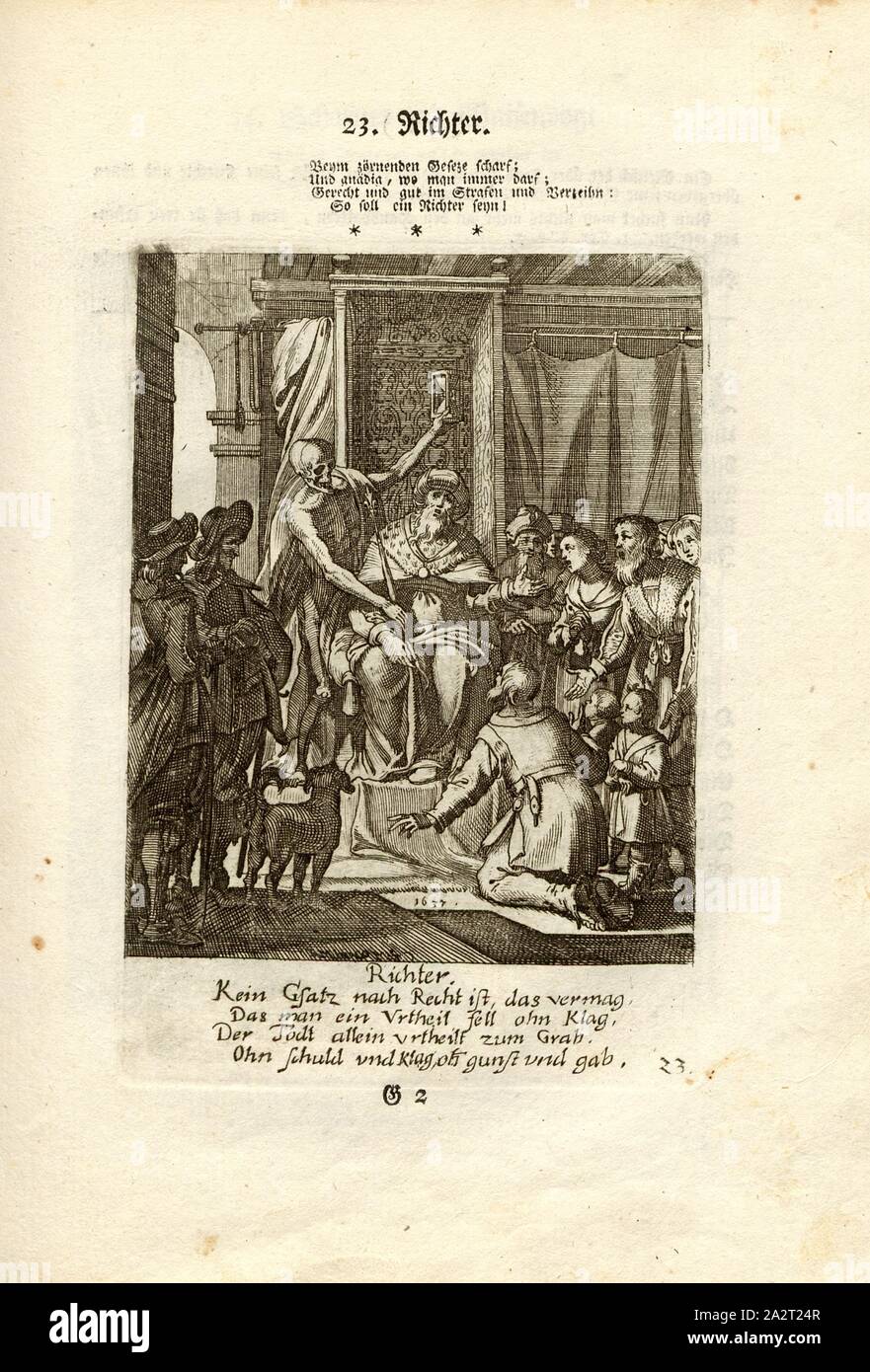 23. Richter, la morte e il giudice, TAF. 25, p. 50, Meyer, Conrad (fec.); Meyer, Rudolf (fec.), Rudolf Meyer; Conrad Meyer: Die menschliche Sterblichkeit unter dem Titel Todten-Tanz [...]. Amburgo; Lipsia: [s. n.]. 1759 Foto Stock