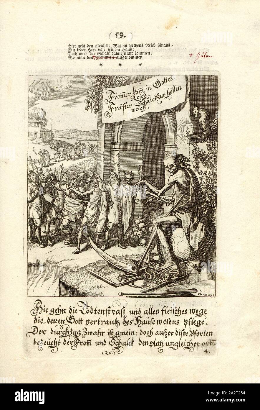 Frommer provengono da Dio Maul Schalck morbido per l'inferno, persone davanti alla porta della morte, TAF. 29, p. 58, Meyer, Conrad (fec.); Meyer, Rudolf (fec.), Rudolf Meyer; Conrad Meyer: Die menschliche Sterblichkeit unter dem Titel Todten-Tanz [...]. Amburgo; Lipsia: [s. n.]. 1759 Foto Stock