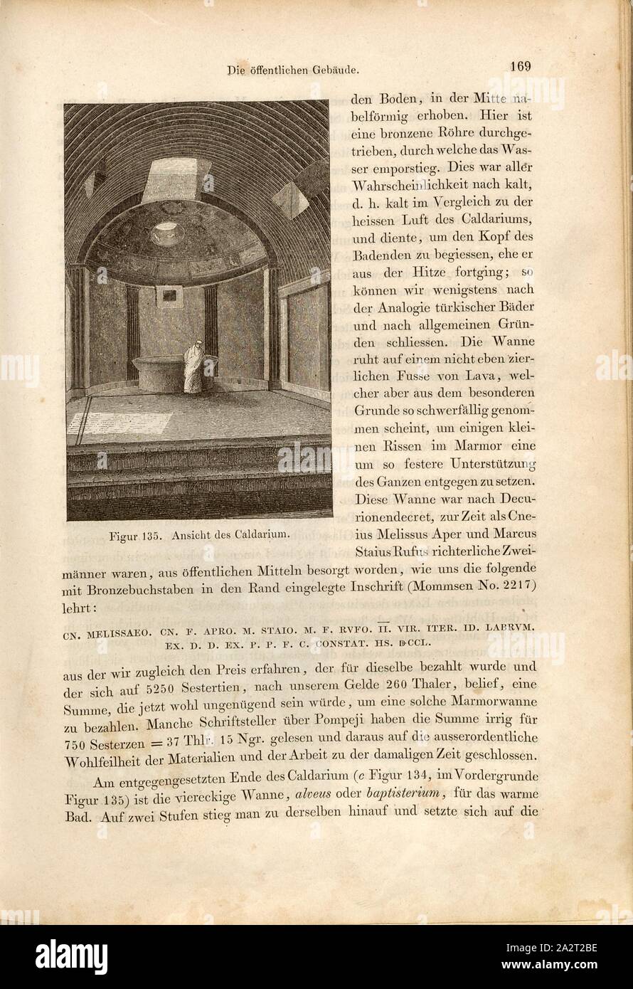 Vista del Calidarium, Caldarium nelle terme di Pompei, Fig. 135, p. 169, 1856, Johannes Overbeck: Pompei in seinen Gebäuden, Alterthümern und Kunstwerken [...]. Lipsia: Verlag von Wilhelm Engelmann, 1856 Foto Stock