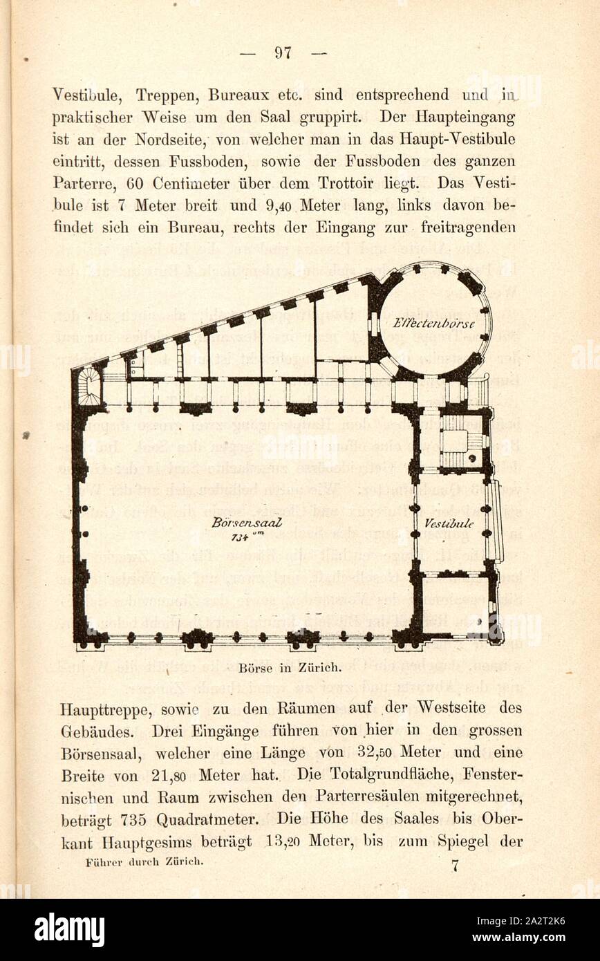 Borsa di Zurigo, Piano di pavimento della borsa di Zurigo, p. 97, Schweizerischer Ingenieur und Architekten-Verein: Zurigo Gebäude und Sehenswürdigkeiten. Beschreibung der Stadt (...). Zurigo: bei Orell Füssli & Co., 1877 Foto Stock