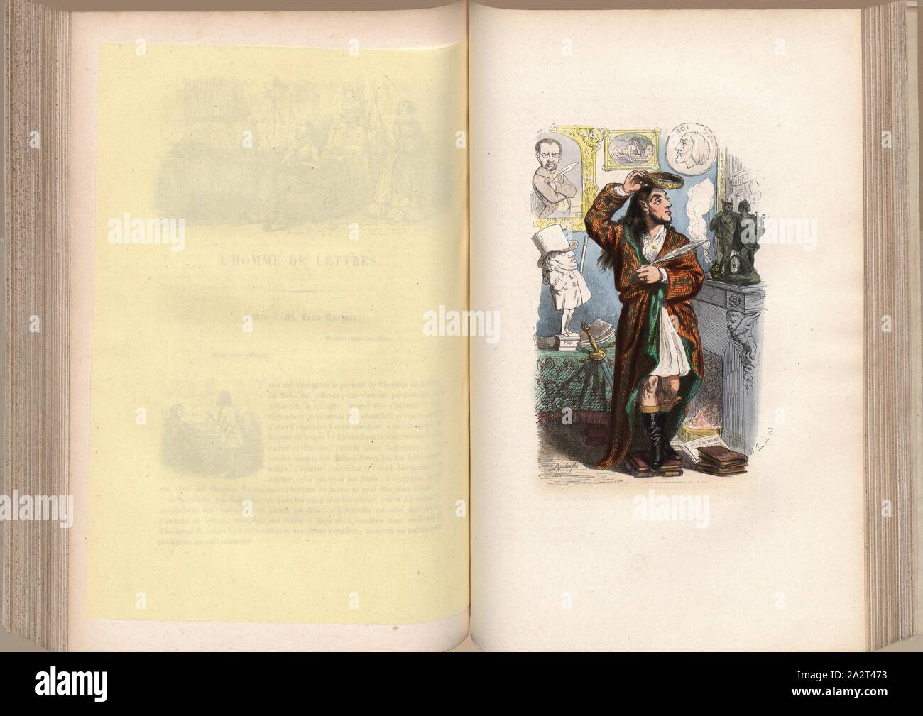 Letterato, illustrazione dell'Homme de lettres da Léon Curmer 'Les français peints par eux-mêmes' dal xix secolo, firmato: J.J., Grandville, p. 1, p. 219, Grandville, J. J., 1840 Les français peints par eux-mêmes: encyclopedie morale du dix-neuvième siècle. Tome troisieme. Parigi: L. Curmer, [1840-1742 Foto Stock