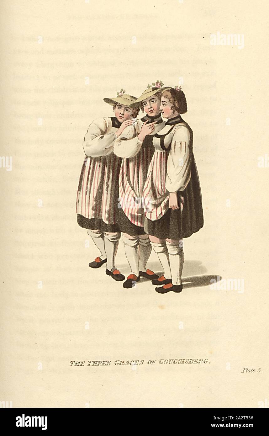 Le tre grazie di Guggisberg, tre ragazze da Guggisberg, il Cantone di Berna, pl. 5, p. 116 (vol. 1), Yosy, A., A. Yosi, Svizzera, come ora diviso in diciannove cantoni (...). Londra: J. Booth & J. Murray, 1815 Foto Stock