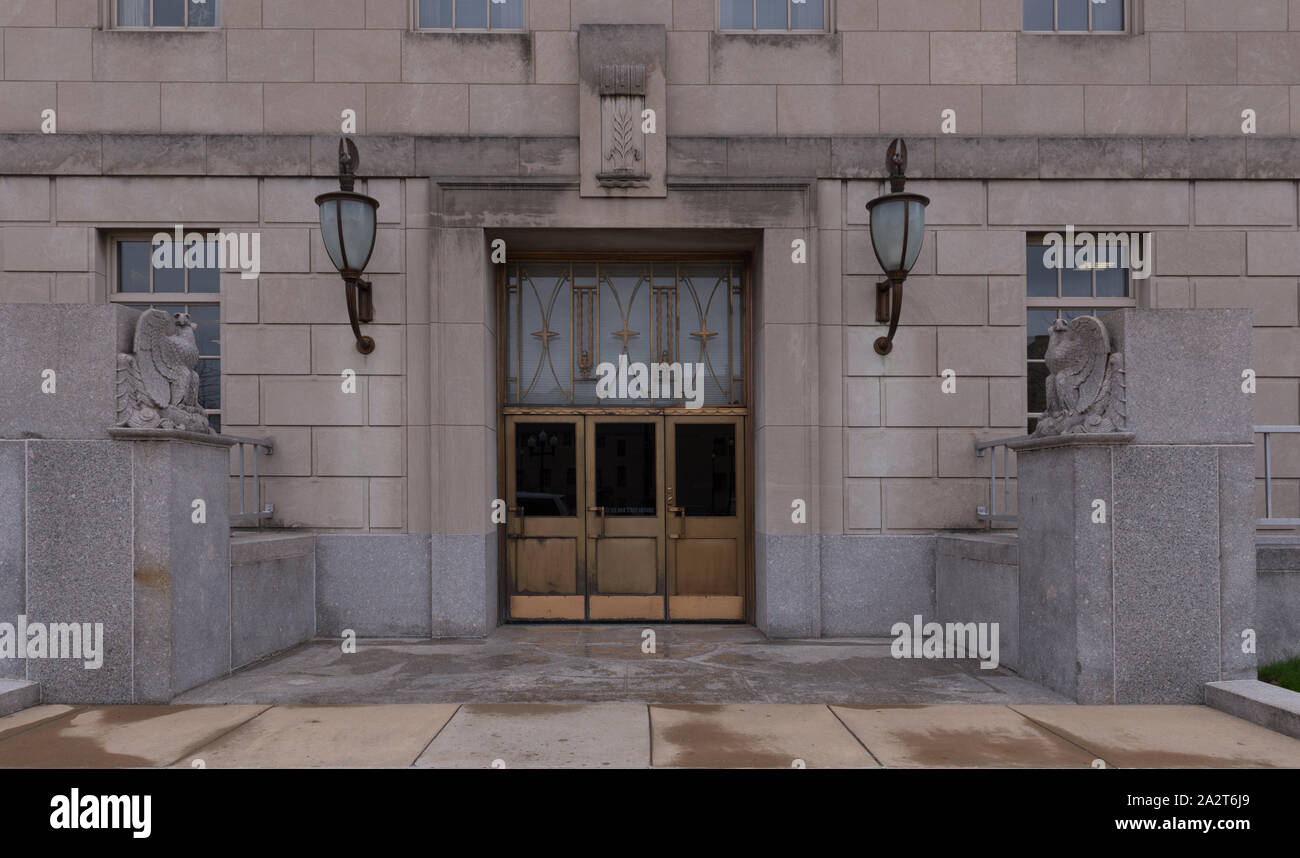 Sportello posteriore, Edificio Federale degli Stati Uniti e Casa Corte, Peoria, Illinois Foto Stock