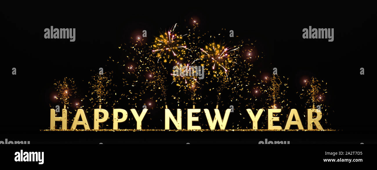 Felice anno nuovo 2020 illustrazione oro e nero Foto Stock