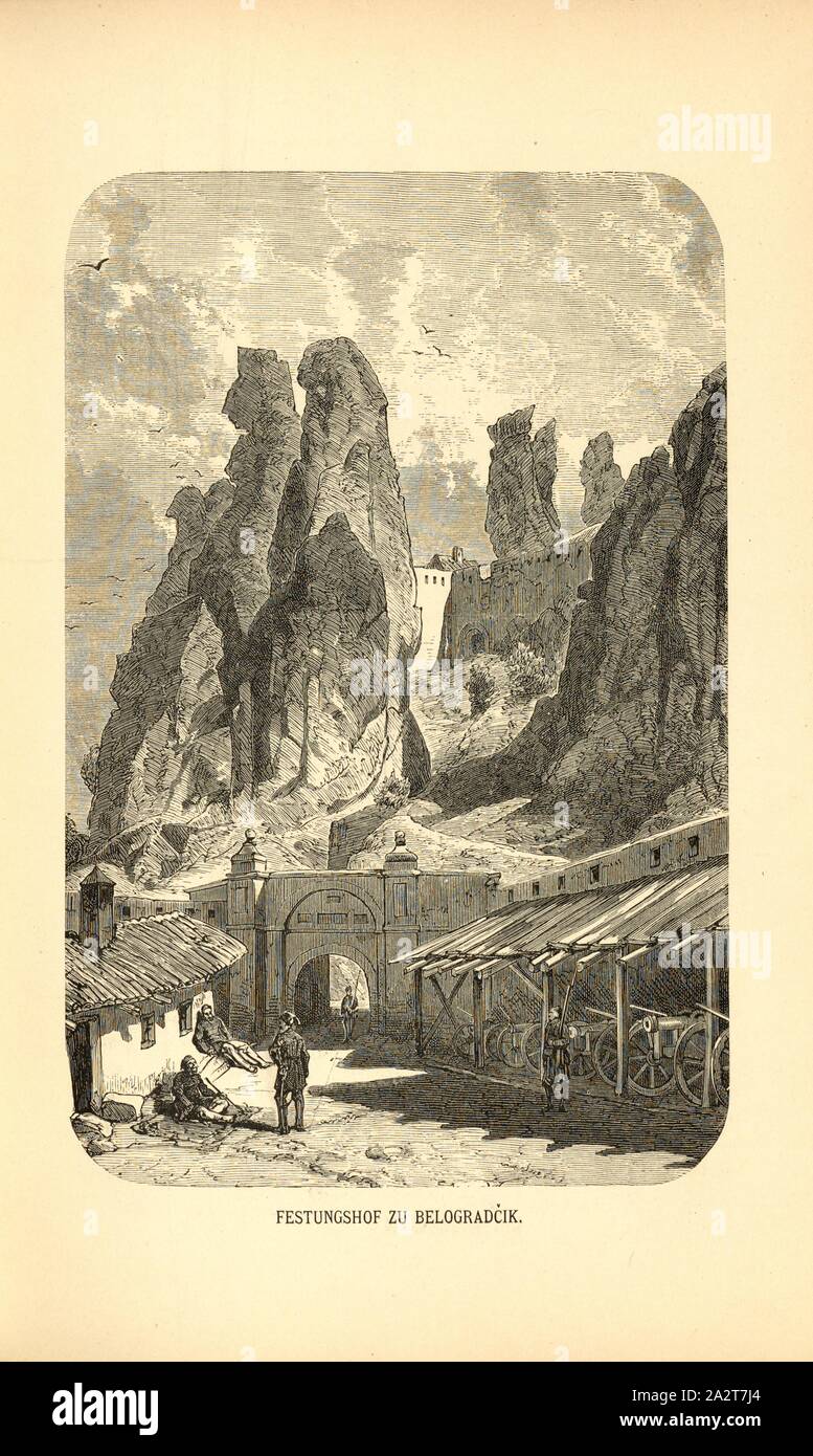 Fortezza cantiere di Belogradchik, Gunnered nel castello di Belogradchik (Bulgaria), Fig. 9, p. 50, 1879, F. Kanitz: Donau-Bulgarien und der Balcani: historisch-geographisch-ethnographische Reisestudien aus den Jahren 1860-1879. Lipsia: Verlagsbuchhandlung von Hermann Fries, 1879-1880 Foto Stock