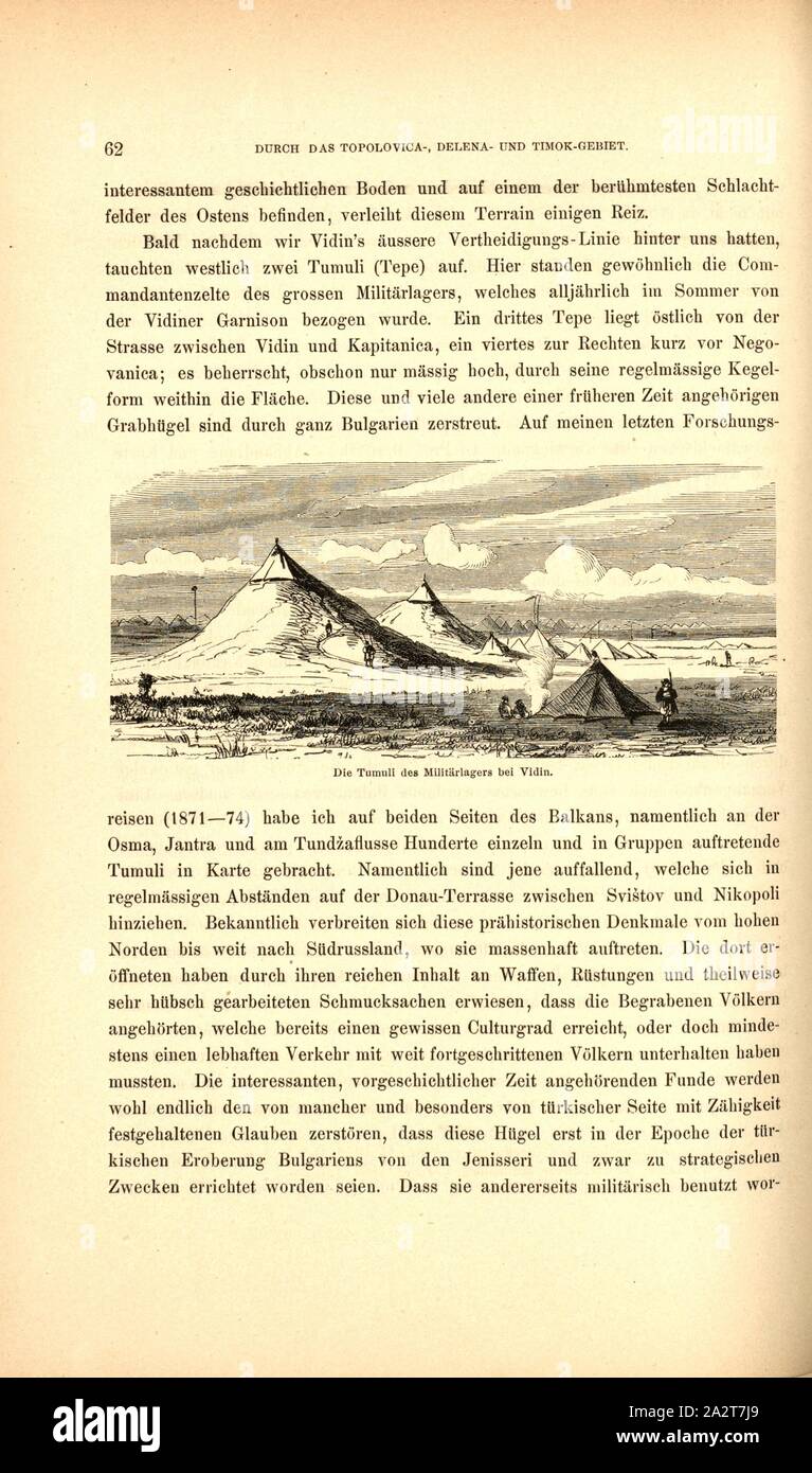 I tumuli di accampamento militare vicino a Vidin, tende di un accampamento militare vicino a Widin (Bulgaria), Fig. 13, p. 62, 1879, F. Kanitz: Donau-Bulgarien und der Balcani: historisch-geographisch-ethnographische Reisestudien aus den Jahren 1860-1879. Lipsia: Verlagsbuchhandlung von Hermann Fries, 1879-1880 Foto Stock