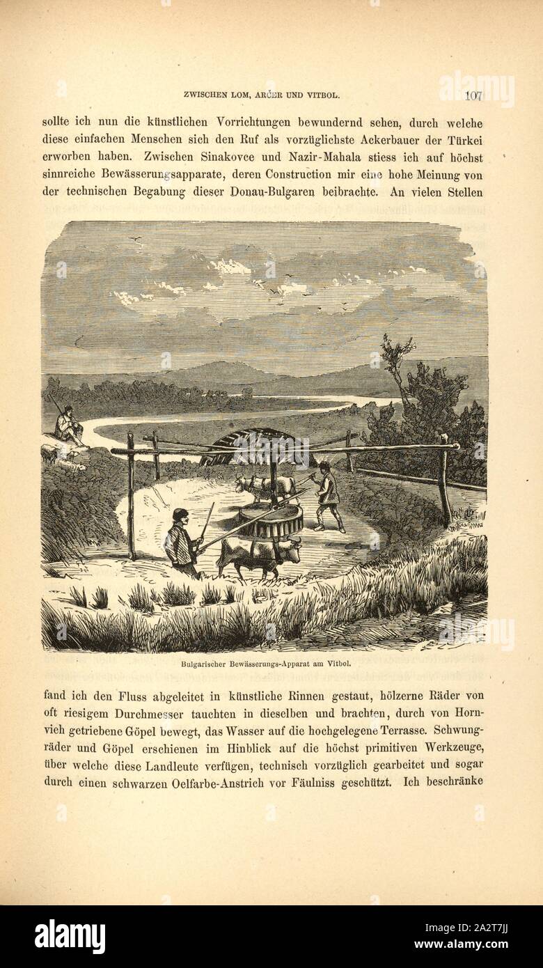 Il bulgaro apparato di irrigazione al Vitbol, sistema di irrigazione, Fig. 22, p. 107, 1879, F. Kanitz: Donau-Bulgarien und der Balcani: historisch-geographisch-ethnographische Reisestudien aus den Jahren 1860-1879. Lipsia: Verlagsbuchhandlung von Hermann Fries, 1879-1880 Foto Stock