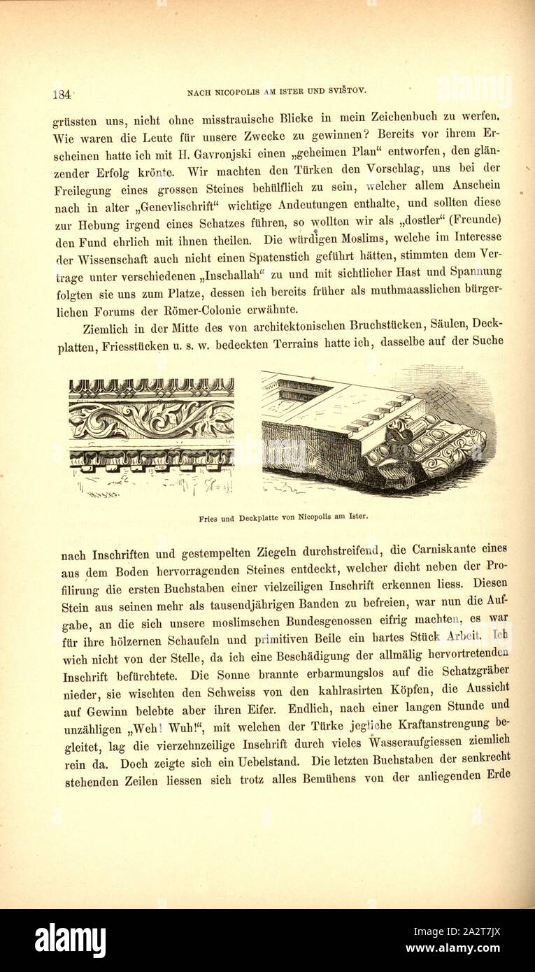Fregio e la piastra di copertura di Nicopoli sulla sorella, le rovine della città antica di Nicopoli ad Istrum in Bulgaria, firmato: H. Kbg, Fig. 29, p. 184, Käseberg, Hugo (sc.), 1879, F. Kanitz: Donau-Bulgarien und der Balcani: historisch-geographisch-ethnographische Reisestudien aus den Jahren 1860-1879. Lipsia: Verlagsbuchhandlung von Hermann Fries, 1879-1880 Foto Stock