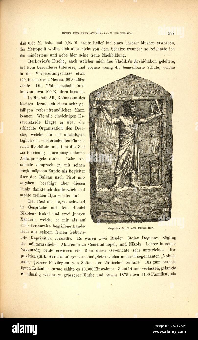 Giove il sollievo di Buzadsilar, dio Giove con eagle su un sollievo dalla Bulgaria, Fig. 78, p. 287, 1879, F. Kanitz: Donau-Bulgarien und der Balcani: historisch-geographisch-ethnographische Reisestudien aus den Jahren 1860-1879. Lipsia: Verlagsbuchhandlung von Hermann Fries, 1879-1880 Foto Stock