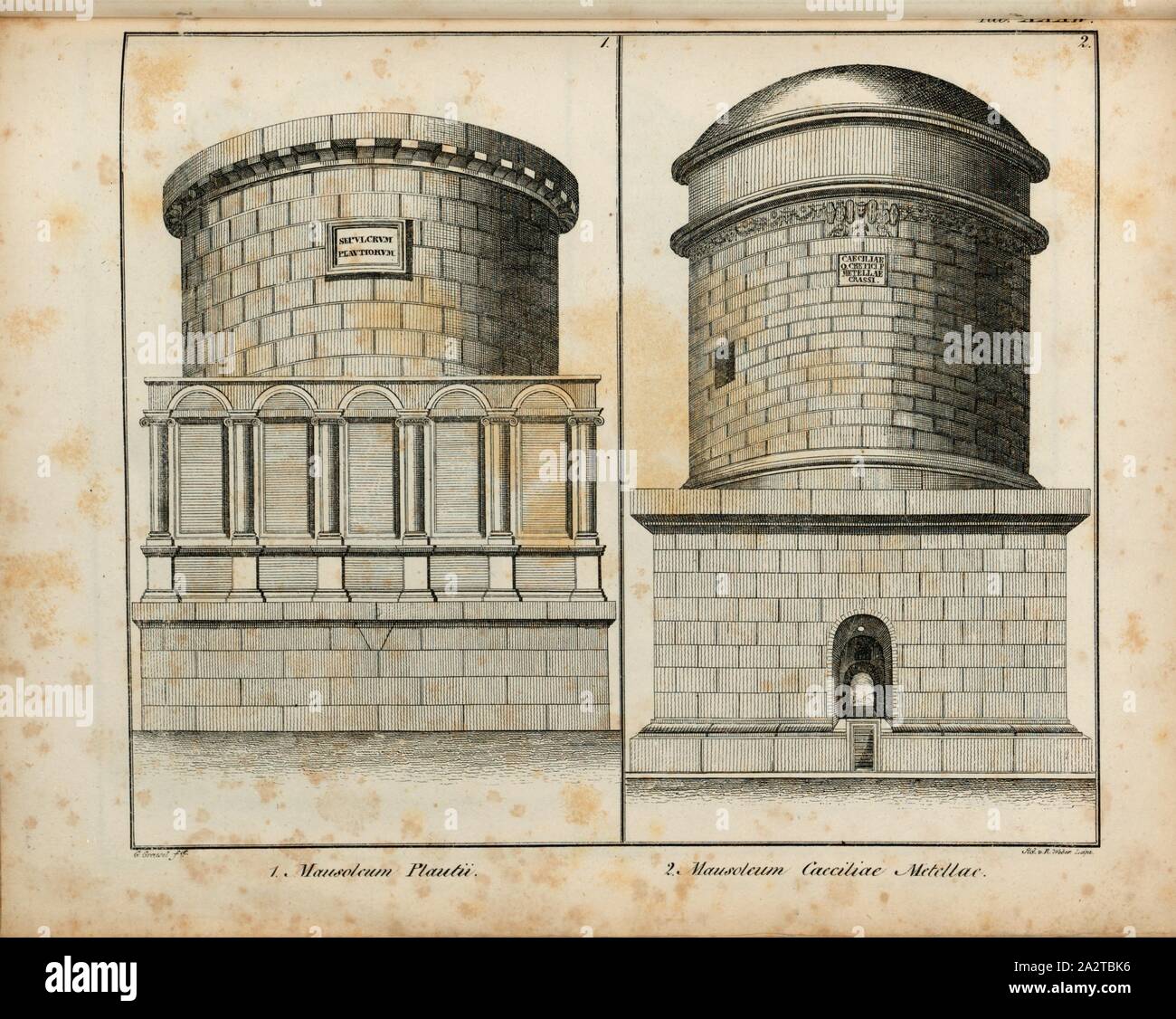 Acquaforte 1845 - Sepolcro Di Cecilia Metella In Roma - Gravure Ancienne