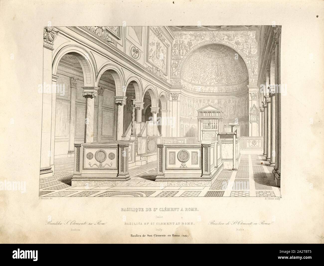 Basilica di San Clemente a Roma. L'Italia, Basilica di San Clemente a Roma, firmato: J. Bouchet del, E. Ollivier sculp, Fig. 10, p. 43, Jourdan, Jean Marie (CANC.); Ollivier, Emile Edmond (sc.), 1853, Jules Gailhabaud: Monumenti anciens et modernes: raccolta formant une histoire de l'architettura des Peuples différents à toutes les epoche. Parigi: Librairie de Firmin Didot frères, 1853 Foto Stock