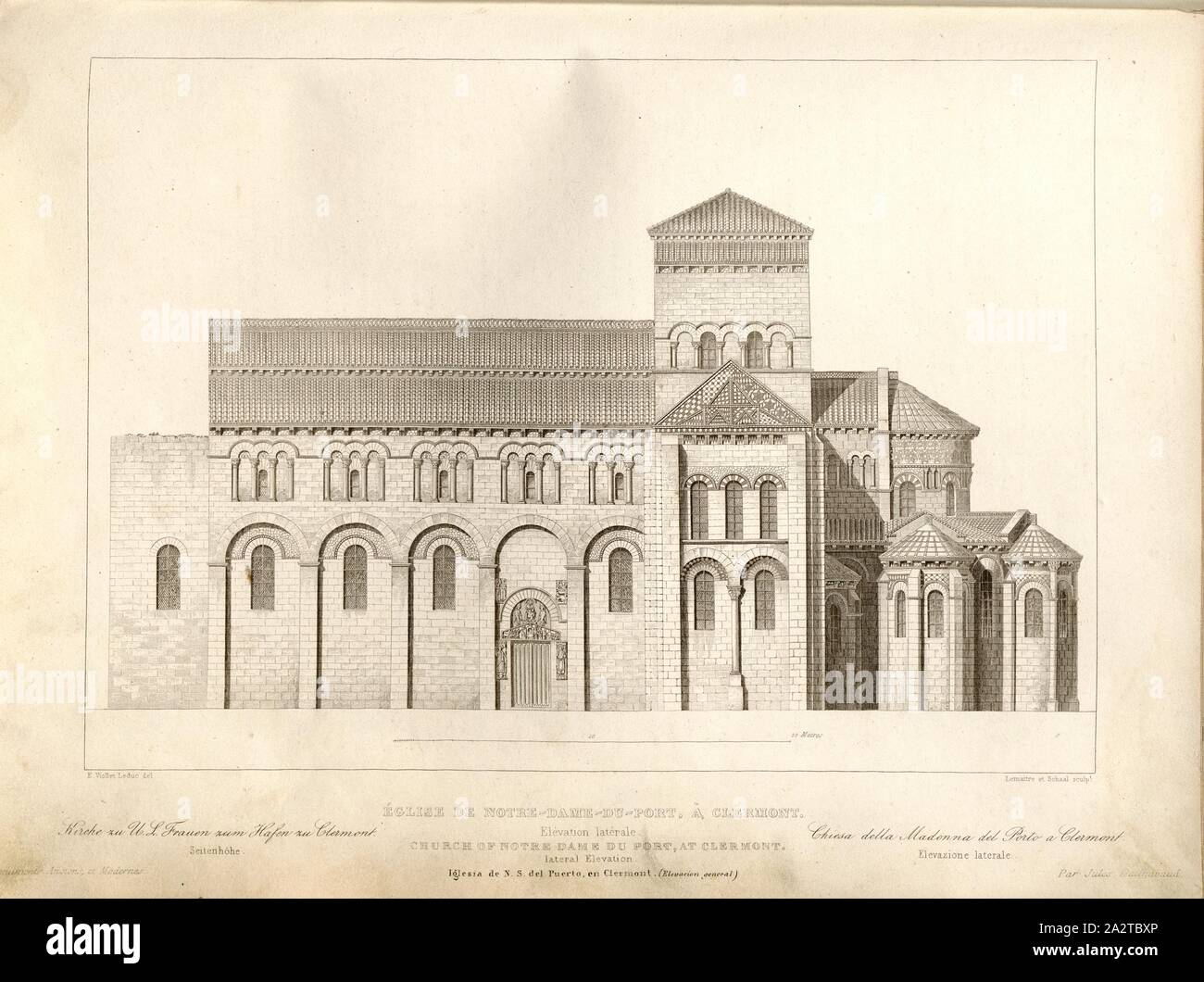 Chiesa di Notre-Dame-du-Port, Clermont, Notre-Dame-du-chiesa porta a Clermont-Ferrand, firmato: E. Viollet Leduc del, Lemaitre ha et Schaal sculp, Fig. 48, p. 169, Viollet-le-Duc, Eugène-Emmanuel (CANC.); Lemaître, Augustin François (sc.); Schaal, Louis Jacques Nicolas (sc.), 1853, Jules Gailhabaud: Monumenti anciens et modernes: raccolta formant une histoire de l'architettura des Peuples différents à toutes les epoche. Parigi: Librairie de Firmin Didot frères, 1853 Foto Stock