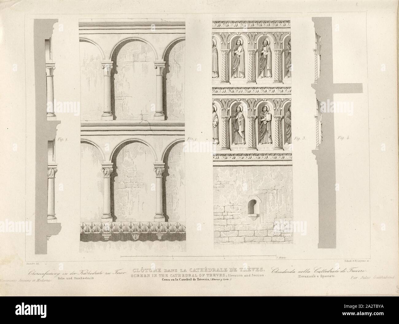 Chiusura nella Cattedrale di Treviri, coro nella Cattedrale di Treviri, firmato: Amoudru del, Schaal et Lejeune sculp, Fig. 65, p. 217, Amoudru (CANC.); Schaal, Louis Jacques Nicolas (sc.); Lejeune, E. (sc.), 1853, Jules Gailhabaud: Monumenti anciens et modernes: raccolta formant une histoire de l'architettura des Peuples différents à toutes les epoche. Parigi: Librairie de Firmin Didot frères, 1853 Foto Stock