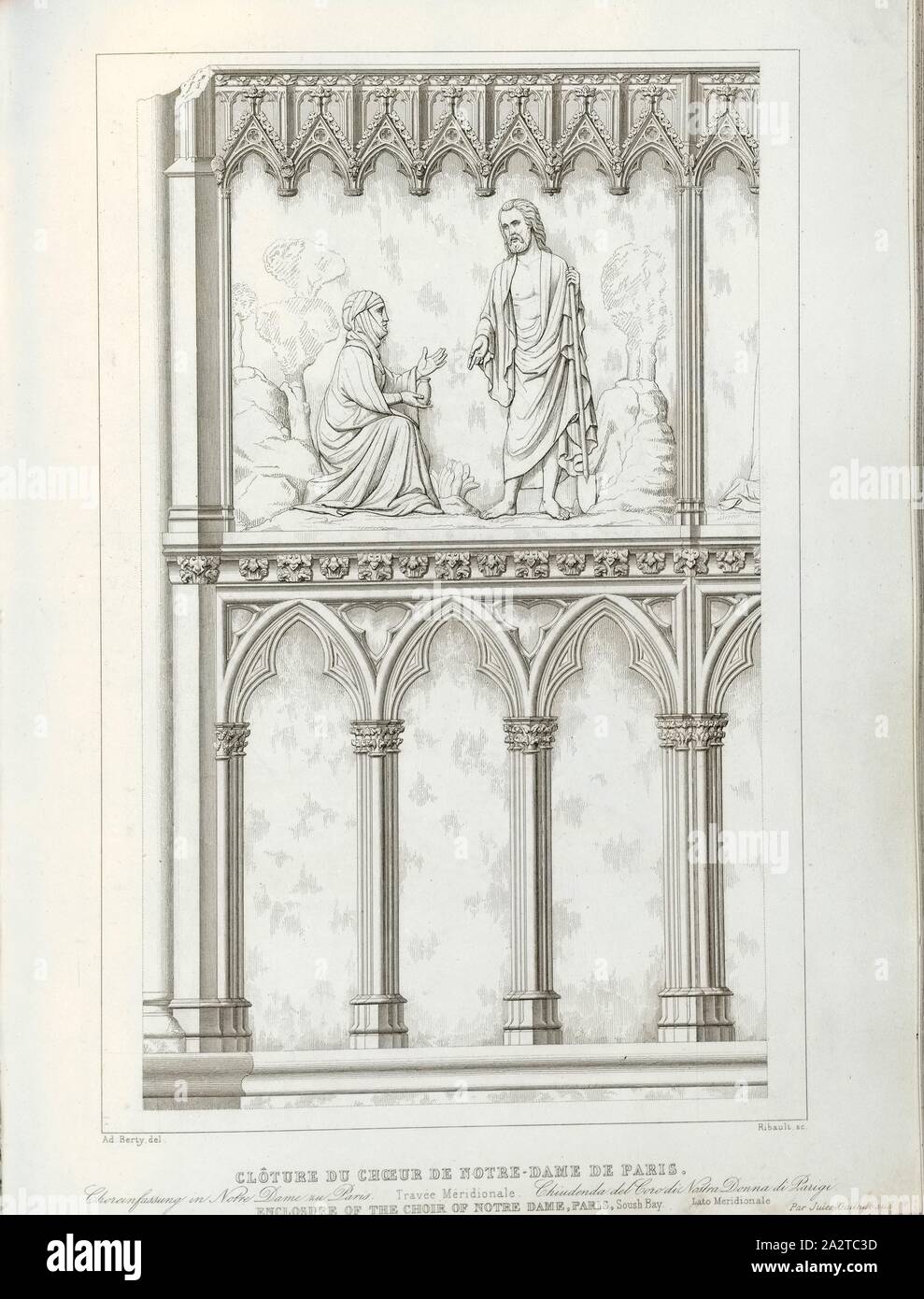 La chiusura del coro della cattedrale di Notre Dame de Paris. Gateway meridionale, la forcella nella cattedrale di Notre Dame, firmato: Annuncio., Berty del, Ribault sc, Pl., 68, Berty, Adolphe (CANC.); Ribault (sc.), 1853, Jules Gailhabaud: Monumenti anciens et modernes: raccolta formant une histoire de l'architettura des Peuples différents à toutes les epoche. Parigi: Librairie de Firmin Didot frères, 1853 Foto Stock