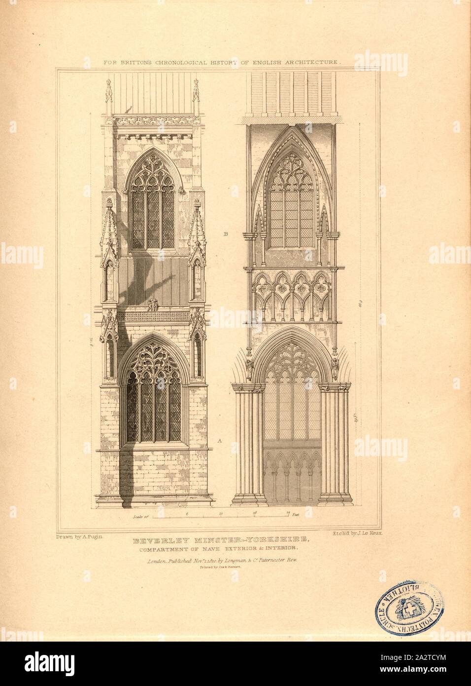 Beverley Minster, nello Yorkshire, Vano della navata centrale esterno, Beverley Minster a Beverley, East Riding of Yorkshire, firmato: disegnata da A. Pugin; Etch'd da I. Le Keux; pubblicato da Longman & Co, Fig. 44, p. 260, Pugin, Augusto Charles (disegno); Keux, John Le (etching); Longman & Co. (Pubblicata), 1820, John Britton: l'antichità architettoniche di Gran Bretagna: rappresentato ed illustrato in una serie di viste, elevazioni, piani, le sezioni e i dettagli di vari antichi edifici inglese: con la cronologia e conti descrittivo di ciascuno. Bd. 5. Londra: J. Taylor, 1807-1826 Foto Stock