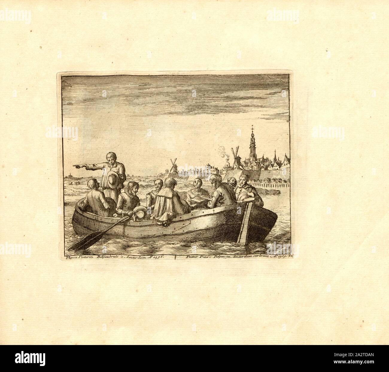 Pierre Pietersz Bekjen bruciato in Amsterdam, Anno 1596, parallele Titolo: Peeter Petersz Bekjen ad Amsterdam un nn o 1569, incisione su rame, 81.), p. 171, Luyken, Jan (inv. et fec.), Jan Luyken: Théâtre des Martyrs: depuis la mort de J.Cristo jusqu'à presente: représenté en très belles tailles-douces = Schau-Bühne der Martirer; gezeichnet und in Kuppfer gestochen. Leyde: Chez Pierre Van der Aa, [1711 Foto Stock