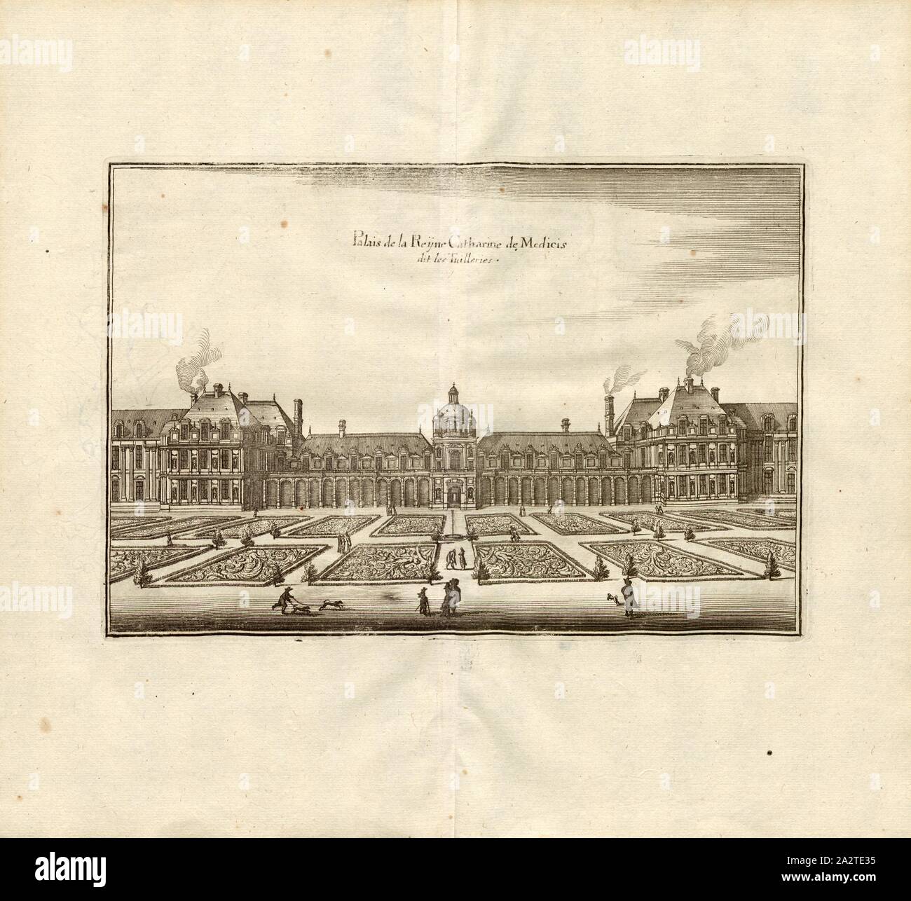 Palazzo di Reyne Catharine de Medicis dice Tuilleries, palazzo delle Tuileries a Parigi, Fig. 64, p. 64, Martin Zeiller: topographia" Galliae, oder Beschreibung und der Contrafaitung vornehmbsten und bekantisten Oerter in dem mächtigen und grossen Königreich Franckreich: beedes auss eygner Erfahrung und den besten und berühmbtesten Scribenten così in underschiedlichen Spraachen davon aussgangen seyn auch auss erlangten bericht- und Relationen von etlichen Jahren zusammengetragen eroe in richtige Ordnung gebracht und auff begehren zum Druck verfertiget. Bd. 1. Frankfurt am Mayn: Im Verlag Caspar Foto Stock