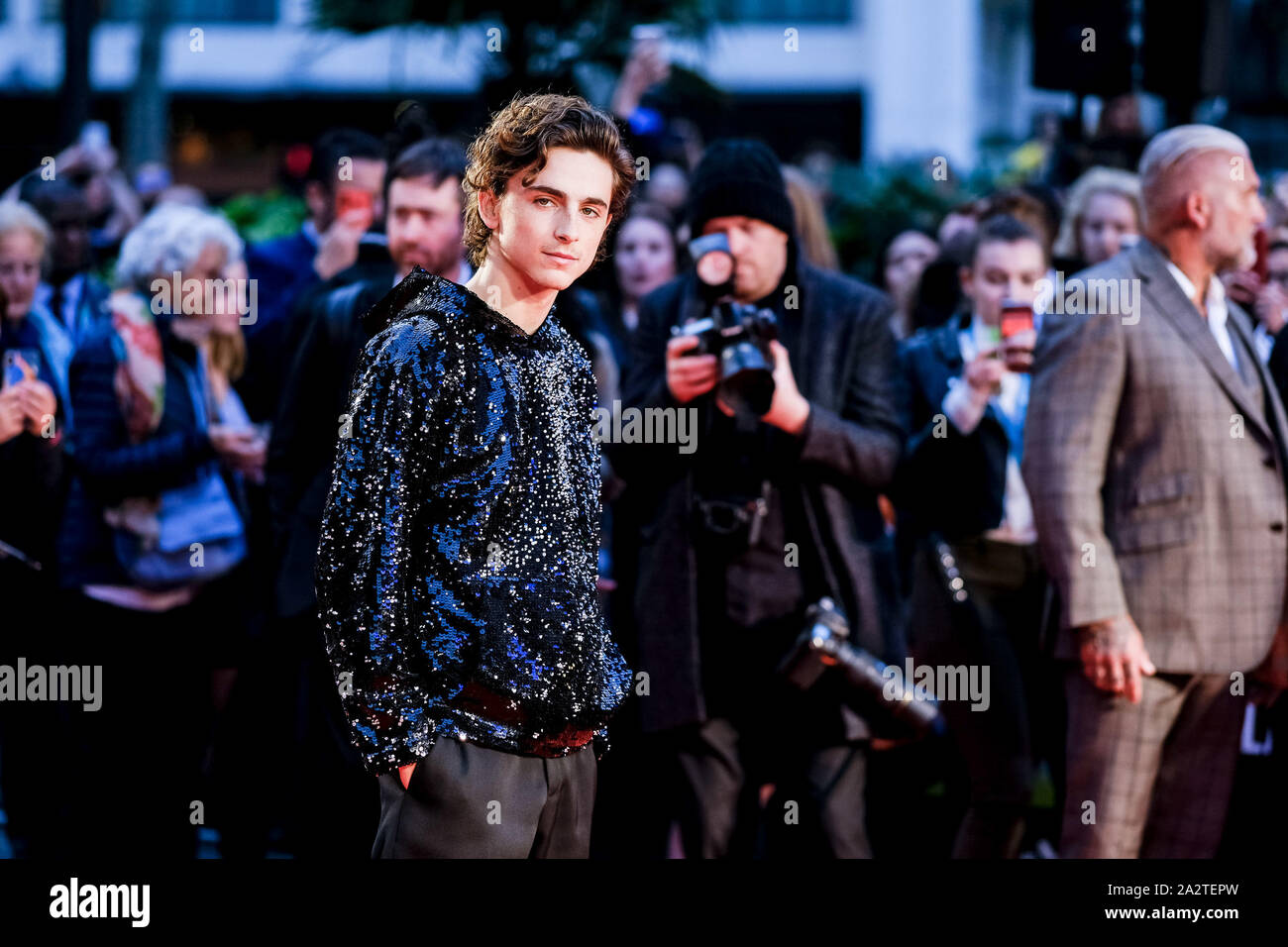 LUXE Odeon Leicester Square, Londra, Regno Unito. 3° Ott, 2019. Timothée Chalamet pone sul tappeto rosso al London Film Festival: Il re - American Airlines Gala. Foto di credito: Julie Edwards/Alamy Live News Foto Stock