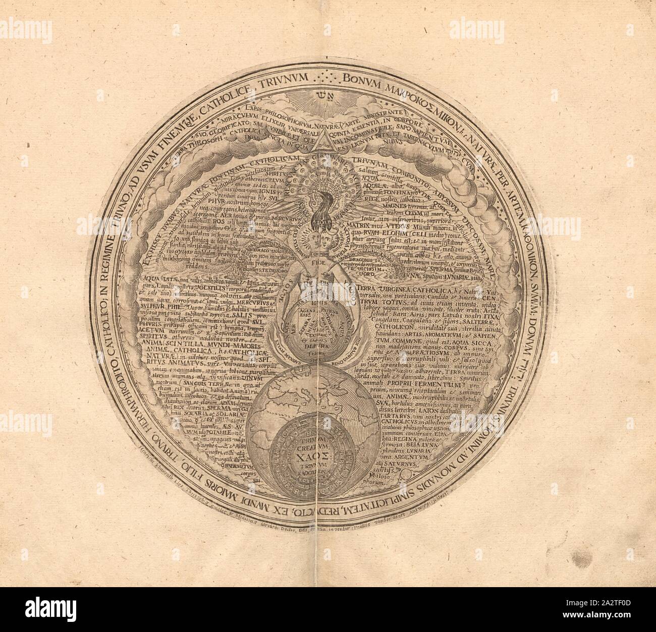 Strappare, illustrazione della tavola del Rebis da Heinrich Khunrath 'Amphitheatrum sapientiae aeternae' dal XVII secolo, TAF. 6, p. 19, 1609, Heinrich Khunrath: Amphitheatrum sapientiae aeternae, solius verae, christiano-kabalisticum, divino-magicum, nec non fisico-chymicum, tertriunum, catholicon Foto Stock