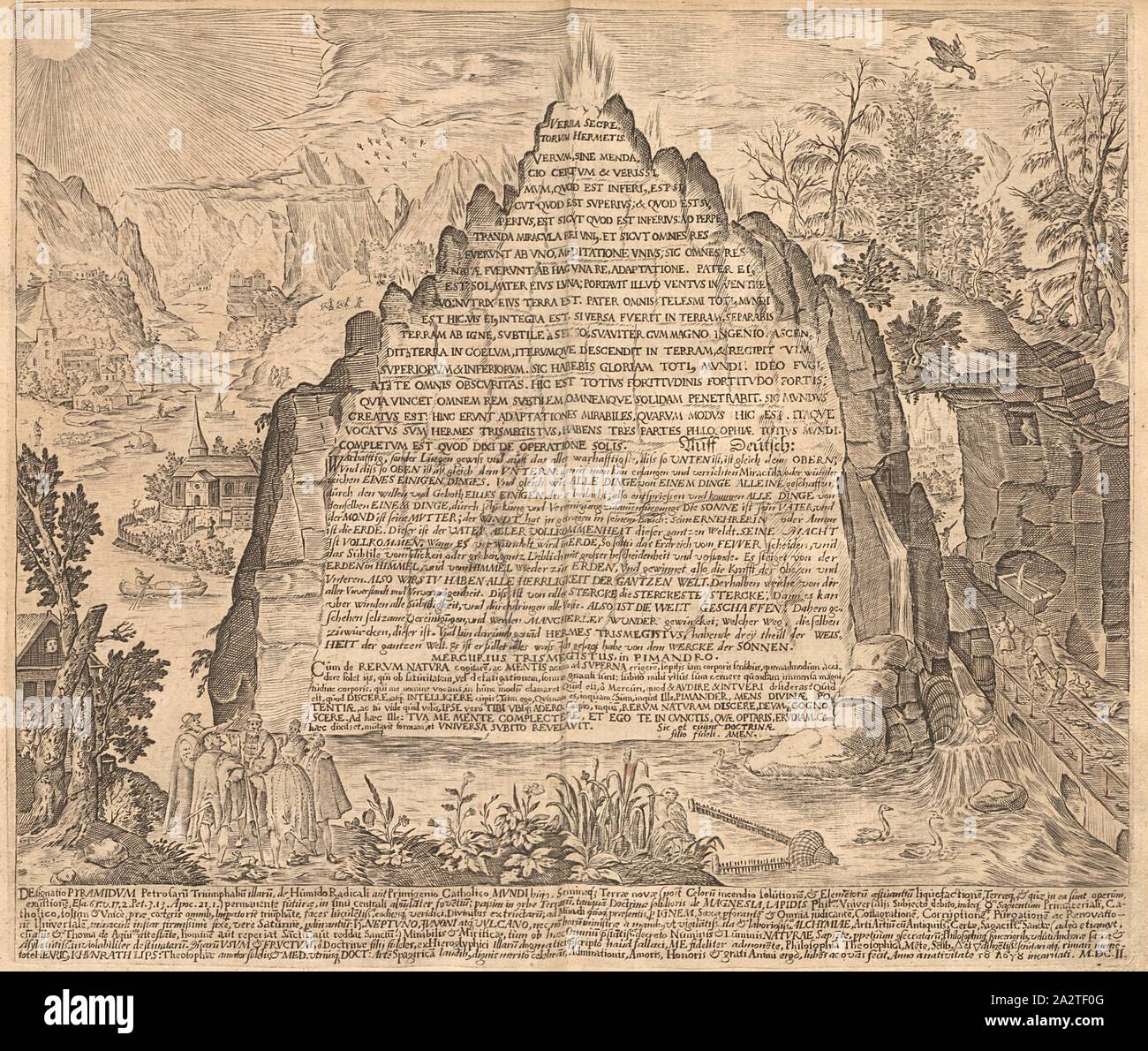 La designazione delle piramidi, illustrazione del pannello 'Designatio Pyramidum' da Heinrich Khunrath 'Amphitheatrum sapientiae aeternae' dal XVII secolo, TAF. 8, p. 25, 1609, Heinrich Khunrath: Amphitheatrum sapientiae aeternae, solius verae, christiano-kabalisticum, divino-magicum, nec non fisico-chymicum, tertriunum, catholicon Foto Stock