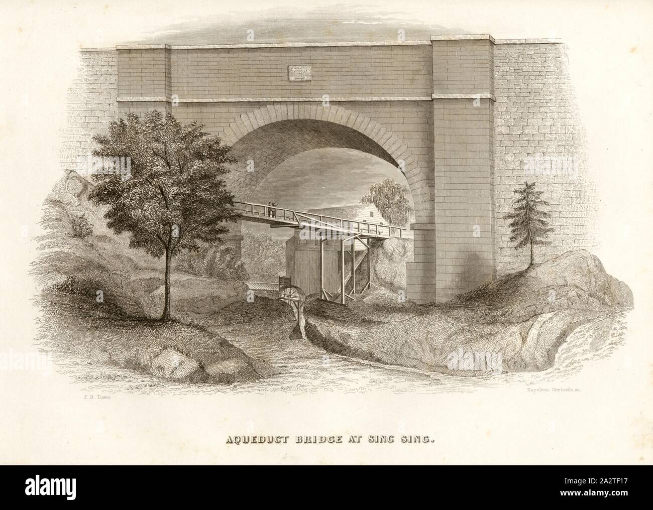 Ponte acquedotto a cantare cantare, ponte sotto il Croton acquedotto di cantare cantare in New York, firmato: P.C. Torre, Napoleone Gimbrede (sc.), Fig. 11, Pl. XIII, dopo p. 102, Torre Fayette B.; Gimbrede, Giuseppe Napoleone (sc.), la Fayette Bartolomeo Torre: illustrazioni del Croton acquedotto. New York: Wiley & Putnam, 1843 Foto Stock