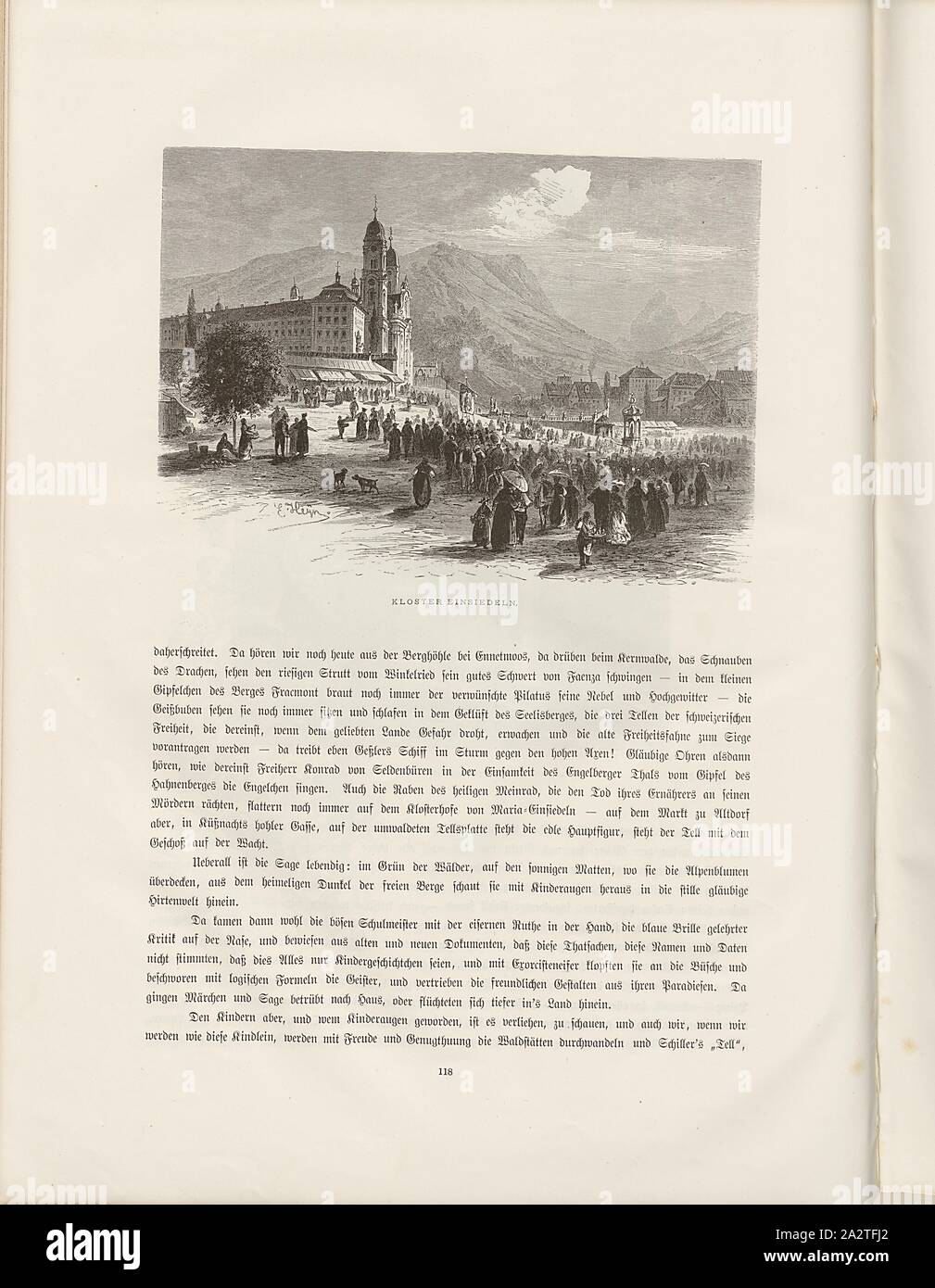 Abbazia di Einsiedeln, illustrazione della Abbazia di Einsiedeln dal xix secolo, firmato: E. HEYN, Fig. 97, p. 118, Heyn, Ernst, Woldemar Kaden: Das Schweizerland: eine Sommerfahrt durch Gebirg und Thal. Stoccarda: Engelhorn, 1875 Foto Stock