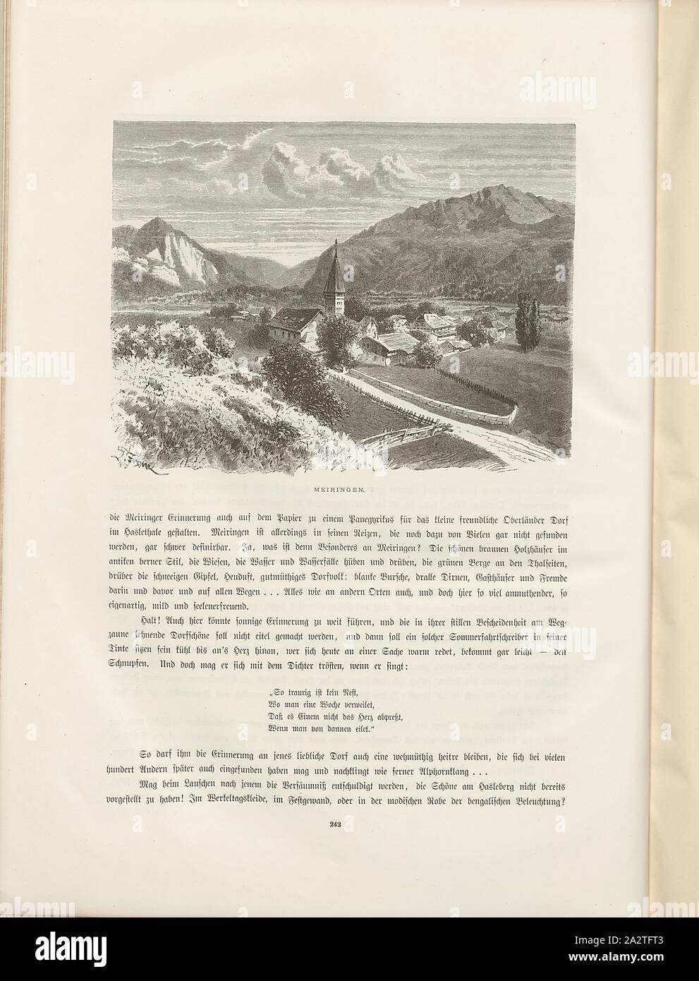 Meiringen, illustrazione di Meiringen dal xix secolo, firmato: G. Franz, Fig. 209, p. 242, Franz, G., Woldemar Kaden: Das Schweizerland: eine Sommerfahrt durch Gebirg und Thal. Stoccarda: Engelhorn, 1875 Foto Stock