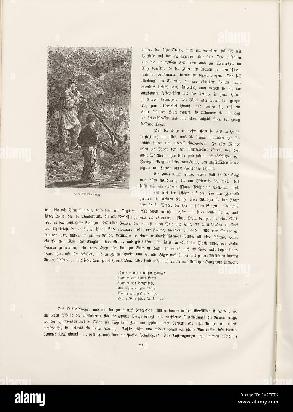 Alphornbläser, la figura del XIX secolo i giocatori alphorn, Fig. 223, p. 252, Woldemar Kaden: Das Schweizerland: eine Sommerfahrt durch Gebirg und Thal. Stoccarda: Engelhorn, 1875 Foto Stock