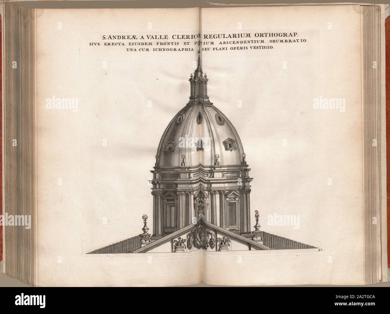S. Andreae una valle ..., Sant'Andrea della Valle La Chiesa in Roma, Fig. 97, 41, dopo p. 94, Offizin Endter Nürnberg (imp.), 1775, Joachim Von Sandrart:Teutsche Academie der Bau- Bildhauer- und Maler-Kunst: worinn die Regeln und Lehrsätze dieser Künste gegeben, nicht weniger zu mehrerer Erläuterung die besten Exempel der alten und neuen Künstler in Kupfer beygefüget worden, wie solche in Rom auf das genaueste abgezeichnet sind: nebst den Lebensbeschreibungen der besten griechischen, römischen und neuen Künstler, ingleichen der Anzeige ihrer vornehmsten Werke. Nürnberg: verlegt in der Johann Foto Stock