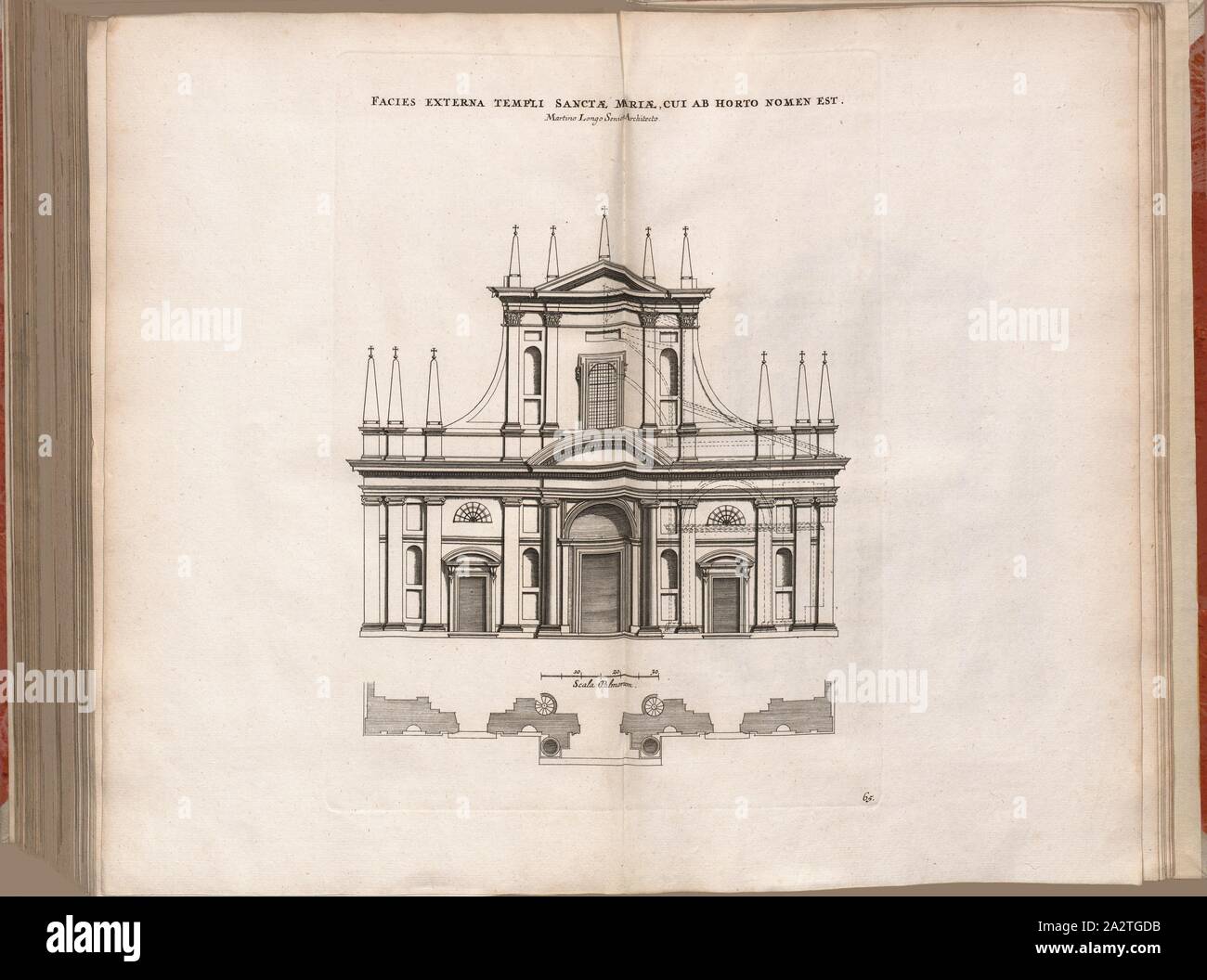La faccia esterna del tempio di Santa Maria, il cui nome è sul giardino, Chiesa di Santa Maria dell'Orto di Roma, Fig. 121, 65, dopo p. 94, Offizin Endter Nürnberg (imp.), 1775, Joachim Von Sandrart:Teutsche Academie der Bau- Bildhauer- und Maler-Kunst: worinn die Regeln und Lehrsätze dieser Künste gegeben, nicht weniger zu mehrerer Erläuterung die besten Exempel der alten und neuen Künstler in Kupfer beygefüget worden, wie solche in Rom auf das genaueste abgezeichnet sind: nebst den Lebensbeschreibungen der besten griechischen, römischen und neuen Künstler, ingleichen der Anzeige ihrer Foto Stock